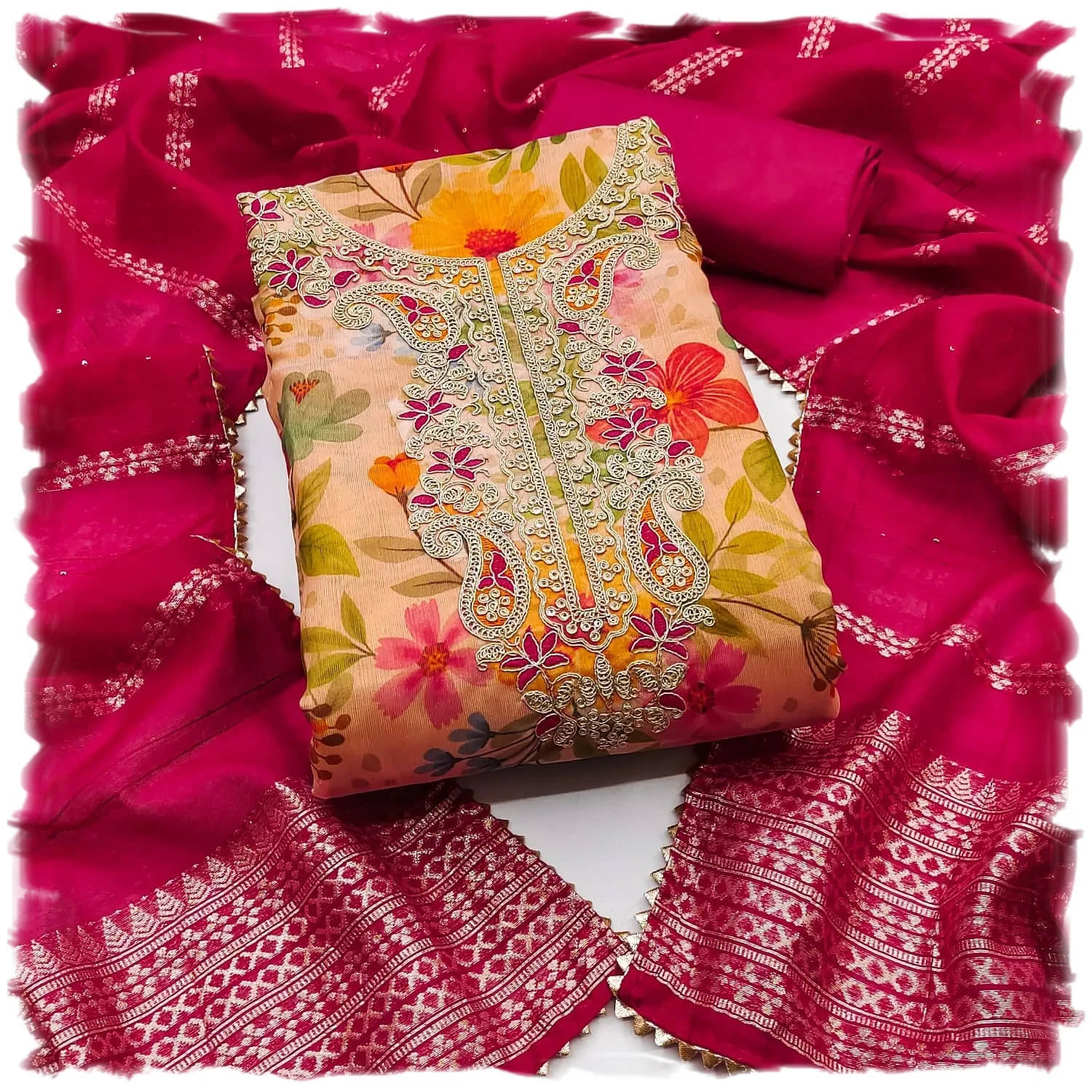     			Panbai sarees Women Silk Unstitched Dress Material ( Peach )