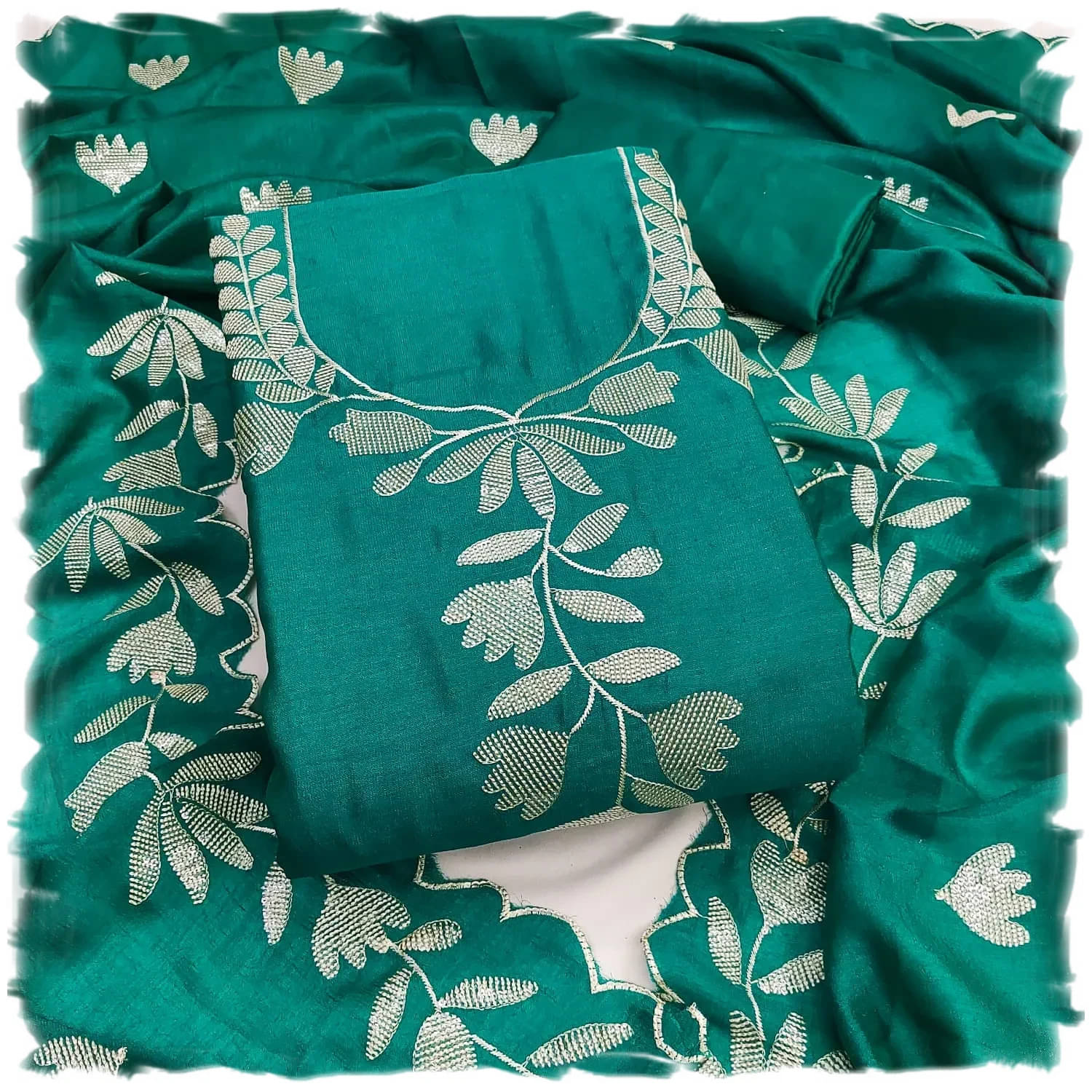     			Panbai sarees Women Silk Unstitched Dress Material ( Teal )