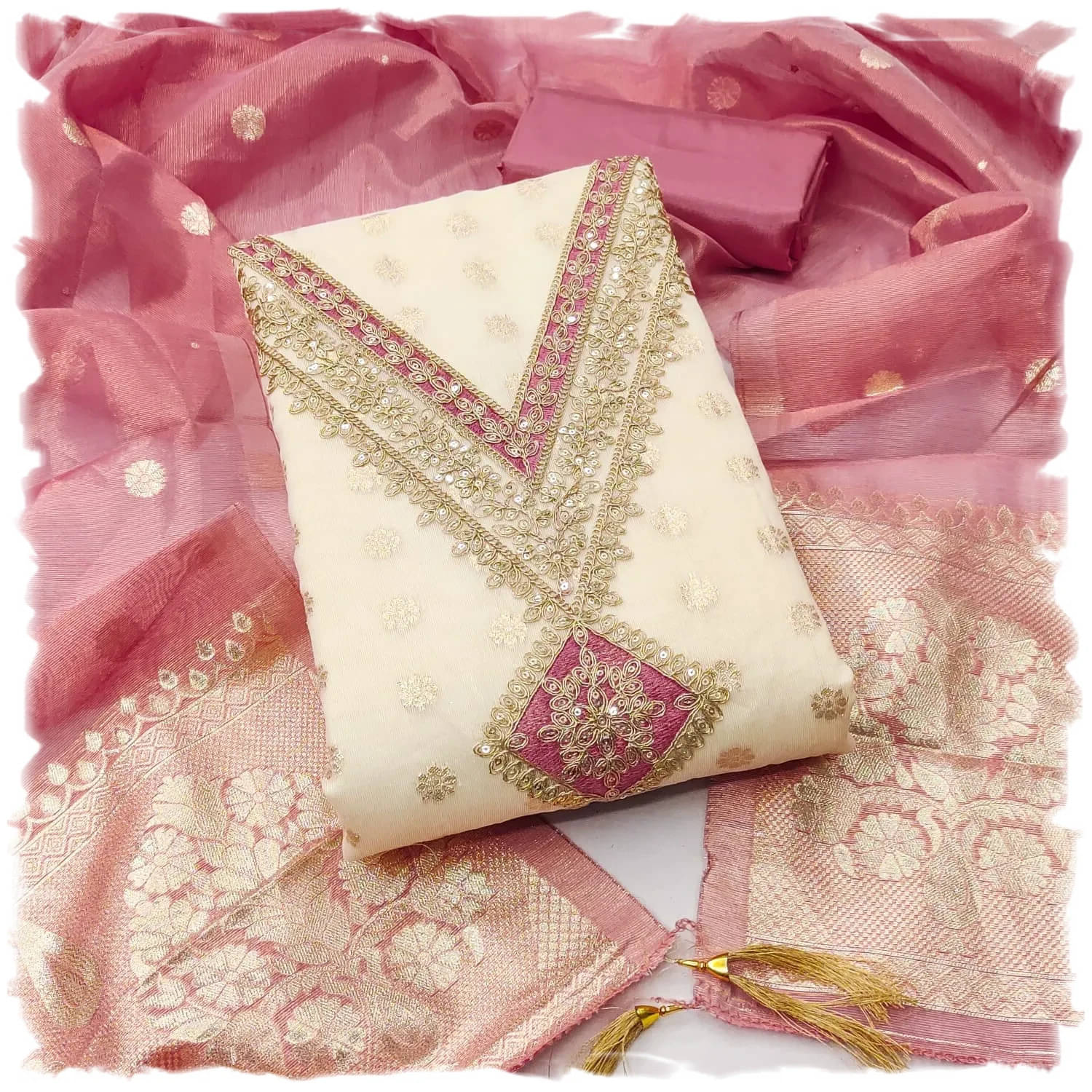     			Panbai sarees Women Silk Unstitched Dress Material ( Pink )