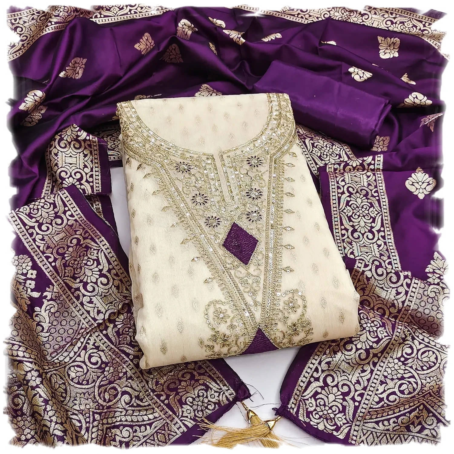     			Panbai sarees Women Silk Unstitched Dress Material ( Purple )