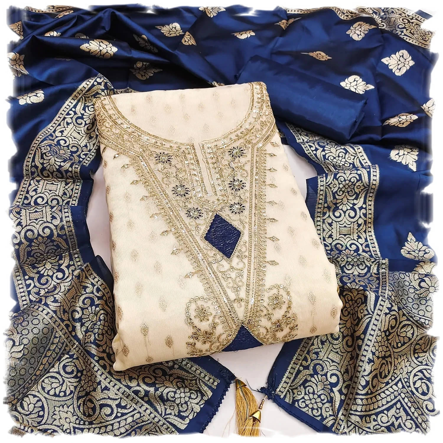Panbai sarees Women Silk Unstitched Dress Material ( Blue ) Panbai sarees Women Silk Unstitched Dress Material ( Blue )