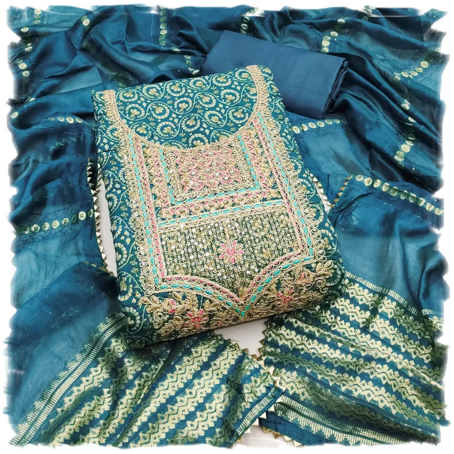     			Panbai sarees Women Silk Unstitched Dress Material ( Blue )