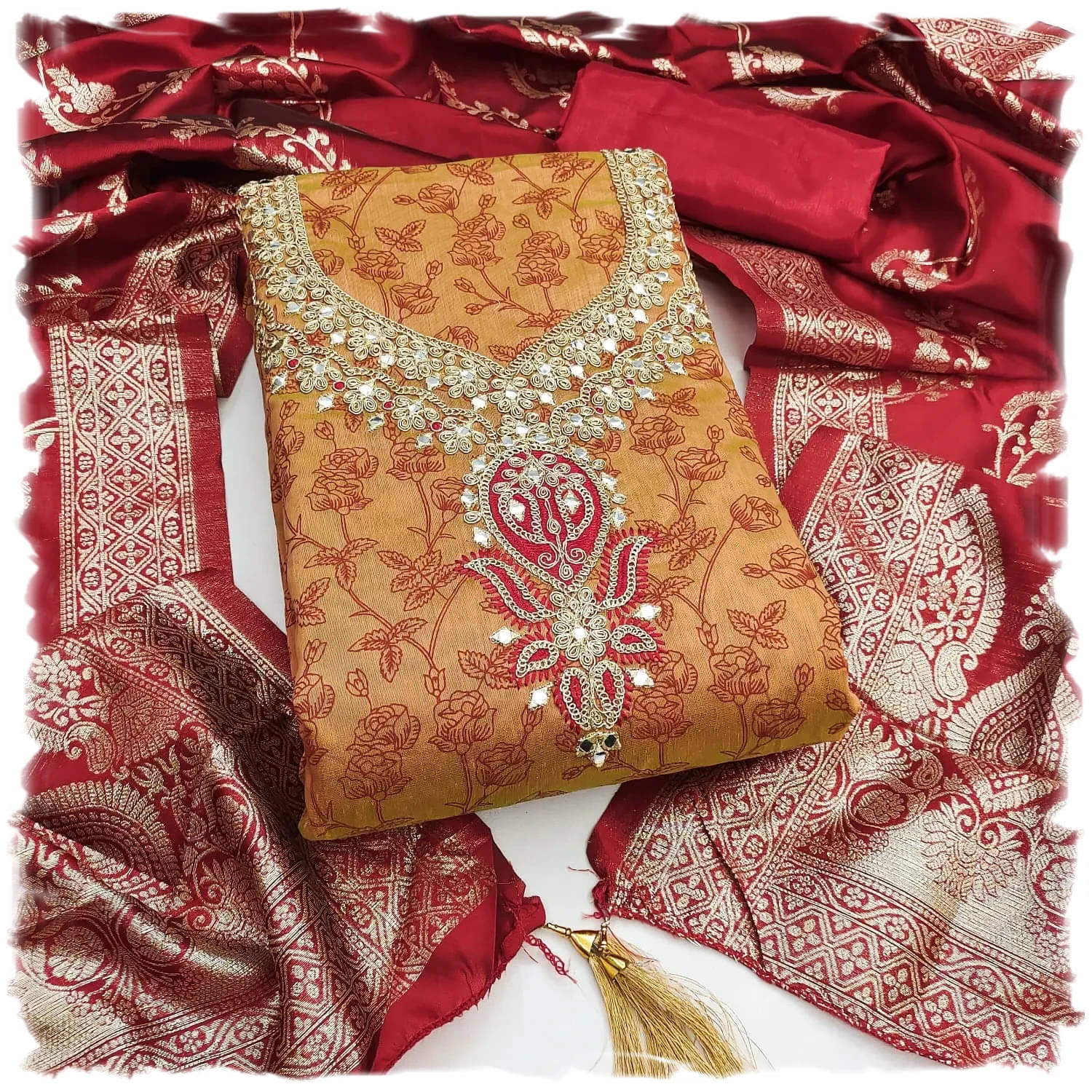     			Panbai sarees Women Silk Unstitched Dress Material ( Orange )