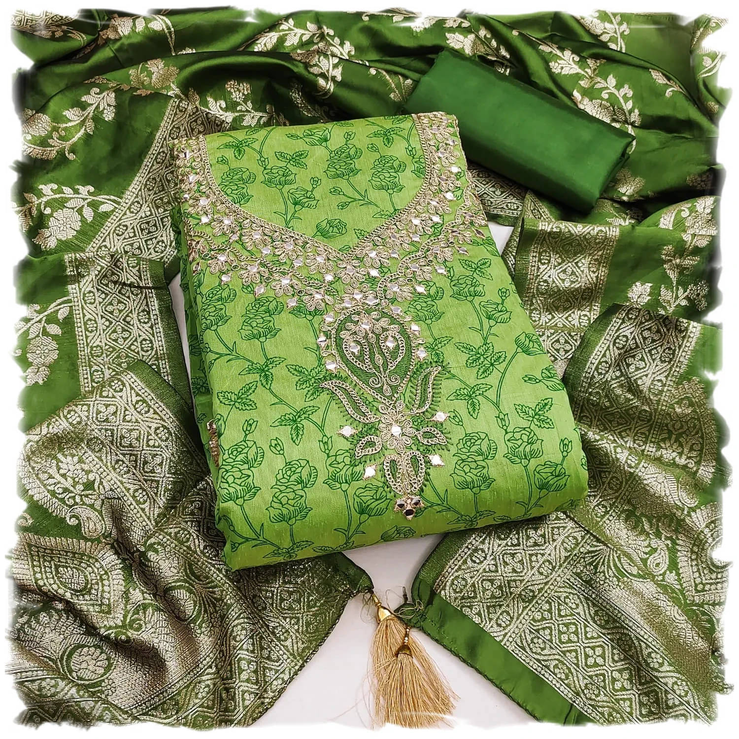     			Panbai sarees Women Silk Unstitched Dress Material ( Green )