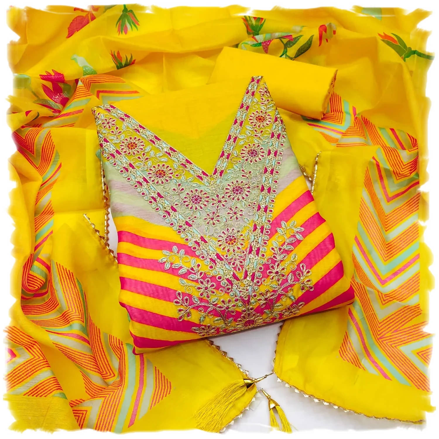     			Panbai sarees Women Silk Unstitched Dress Material ( Yellow )