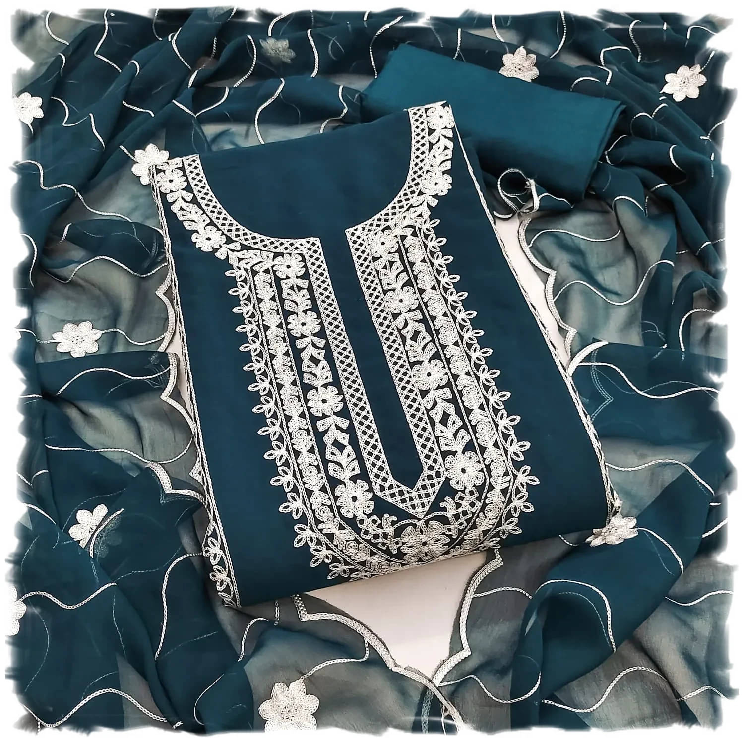 Panbai sarees Women Silk Unstitched Dress Material ( Blue )     			Panbai sarees Women Silk Unstitched Dress Material ( Blue )