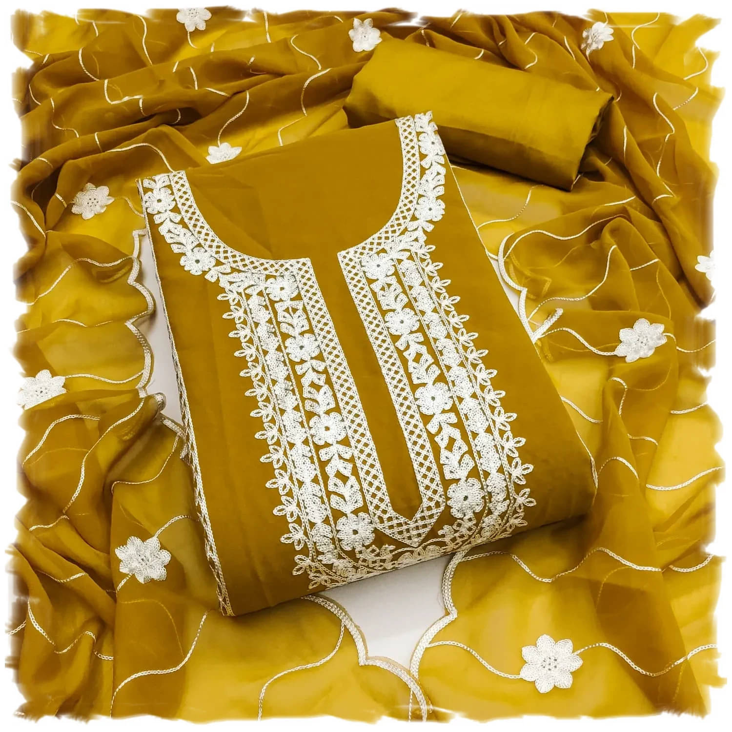     			Panbai sarees Women Silk Unstitched Dress Material ( Mustard )