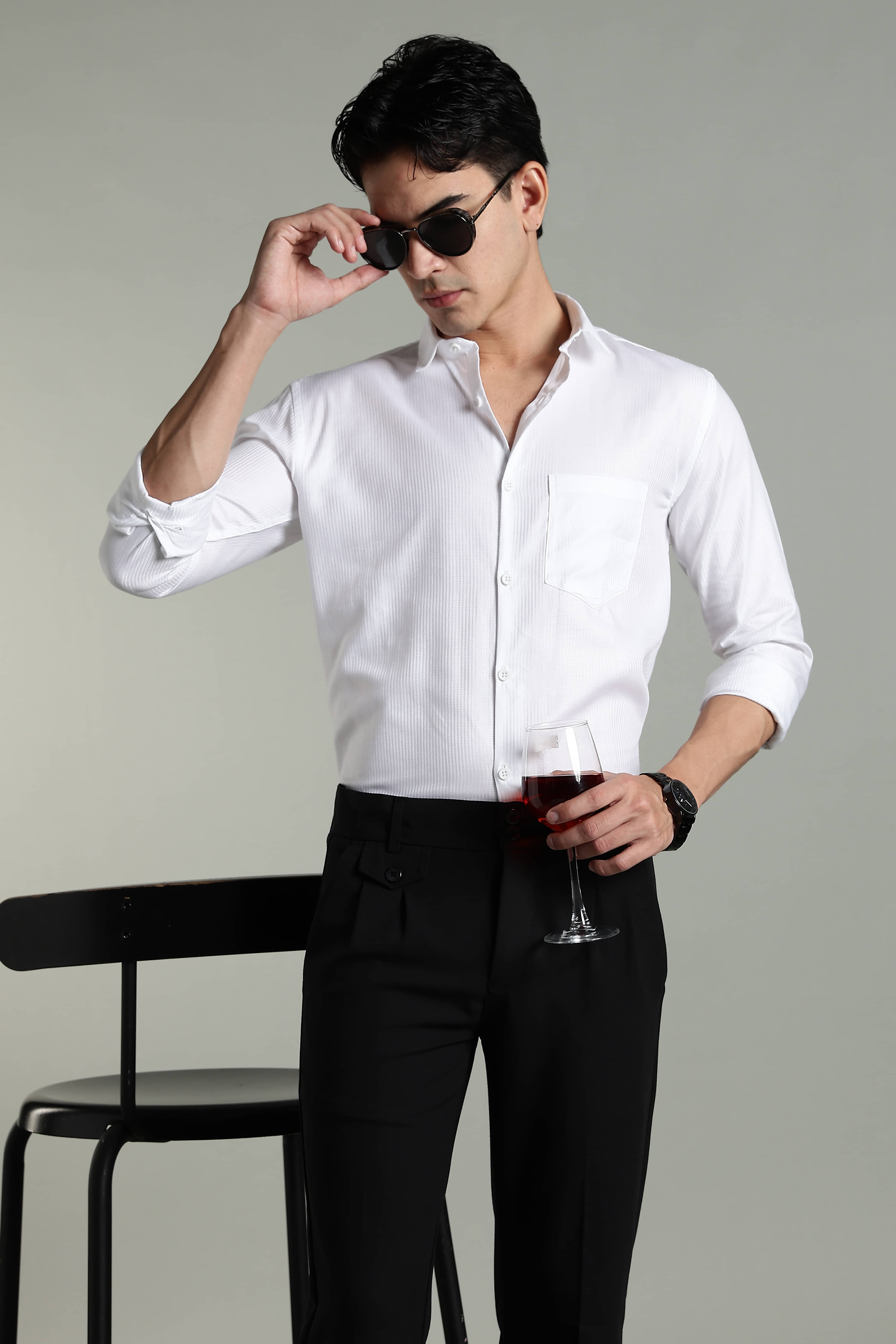 Paul Street 100% Cotton Regular Fit Self Design Full Sleeves Men's Casual Shirt - White ( Pack of 1 )