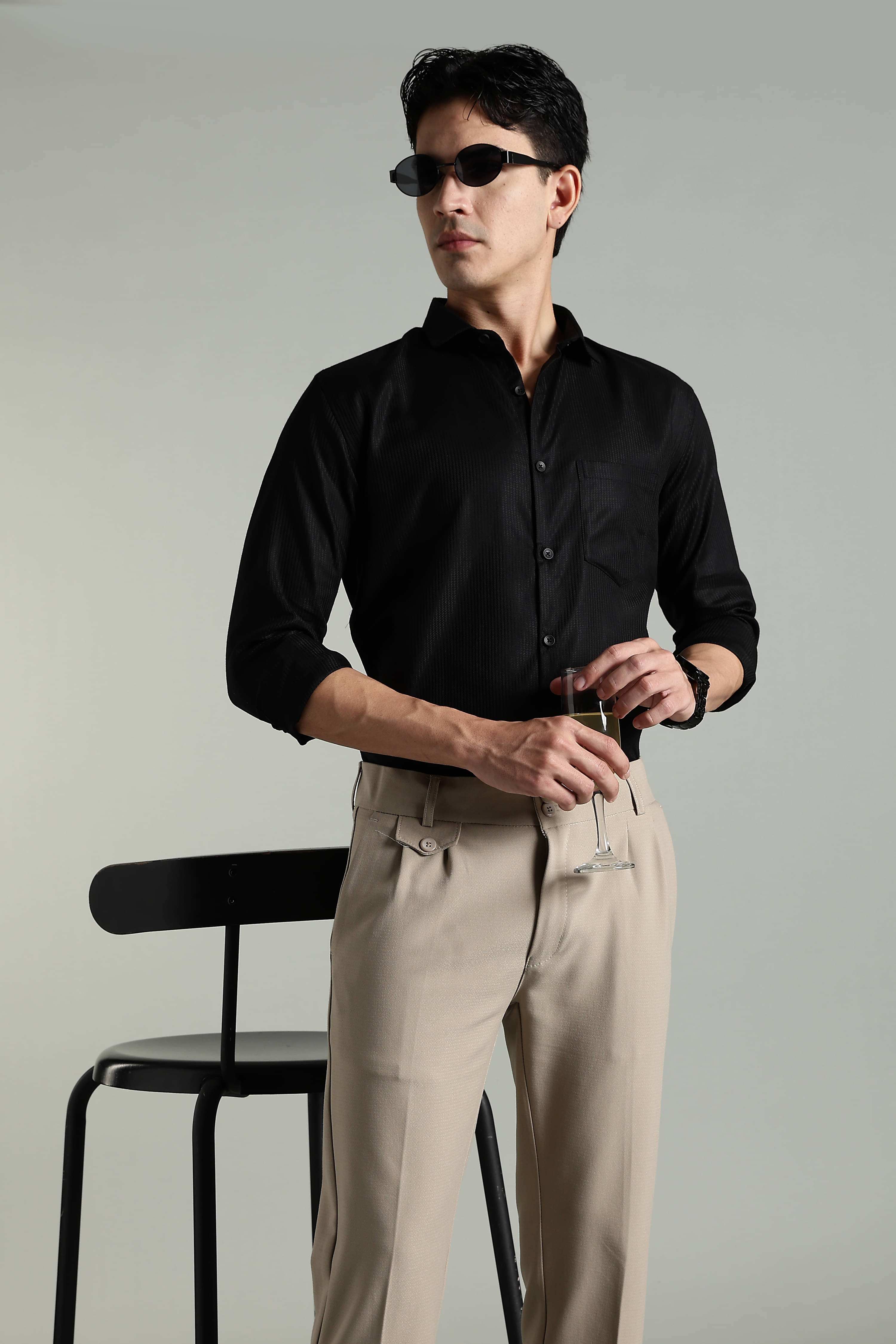     			Paul Street 100% Cotton Regular Fit Self Design Full Sleeves Men's Casual Shirt - Black ( Pack of 1 )