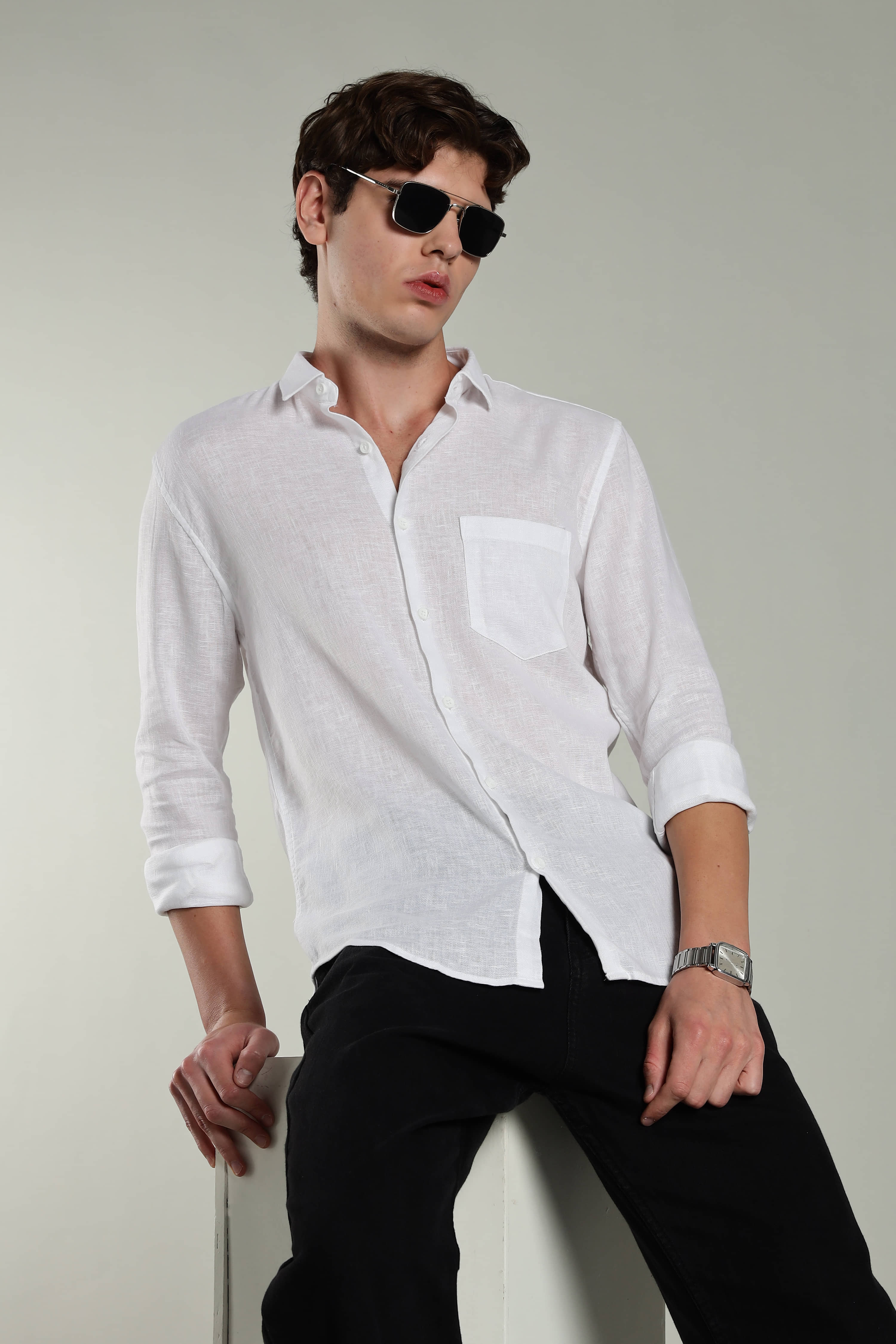 Paul Street Linen Slim Fit Solids Full Sleeves Men's Casual Shirt - White ( Pack of 1 )