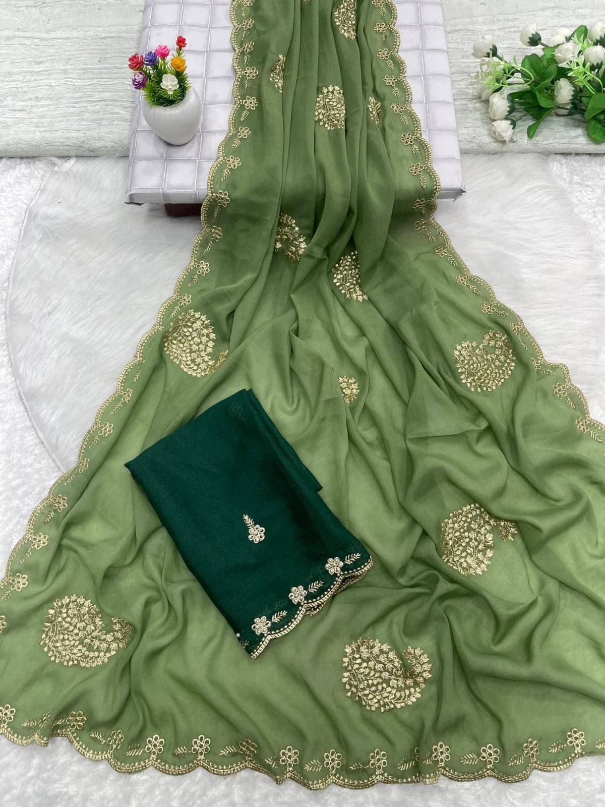 Rangtulika Ethnics Georgette Solid Banarasi saree With Unstitched Blouse Piece ( Green ) Rangtulika Ethnics Georgette Solid Banarasi saree With Unstitched Blouse Piece ( Green )