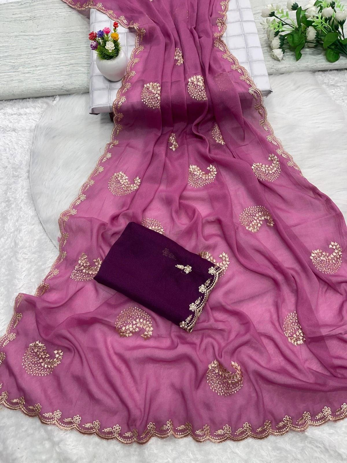     			Rangtulika Ethnics Georgette Solid Banarasi saree With Unstitched Blouse Piece ( Pink )