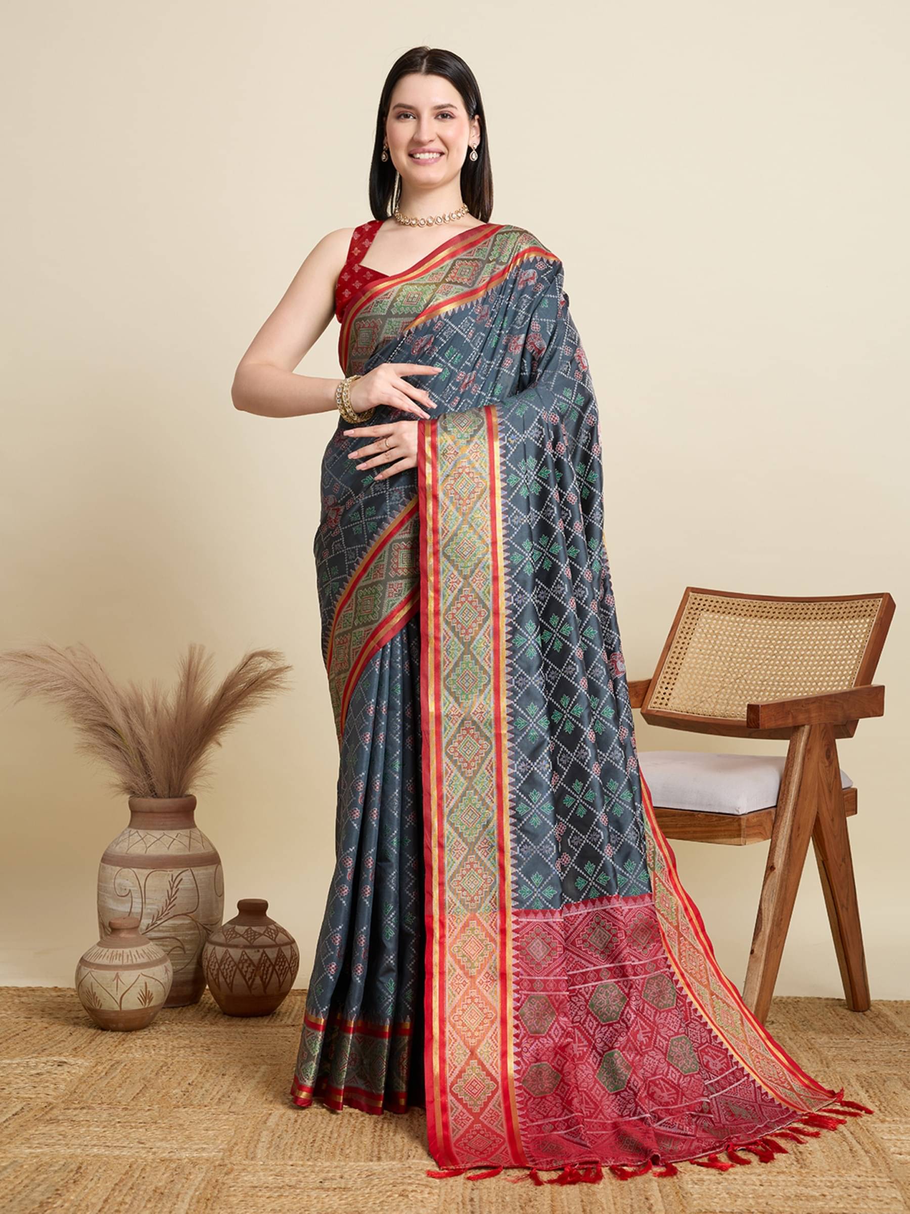 Rangtulika Ethnics Silk Printed Patola Saree With Unstitched Blouse Piece ( Blue ) Rangtulika Ethnics Silk Printed Patola Saree With Unstitched Blouse Piece ( Blue )