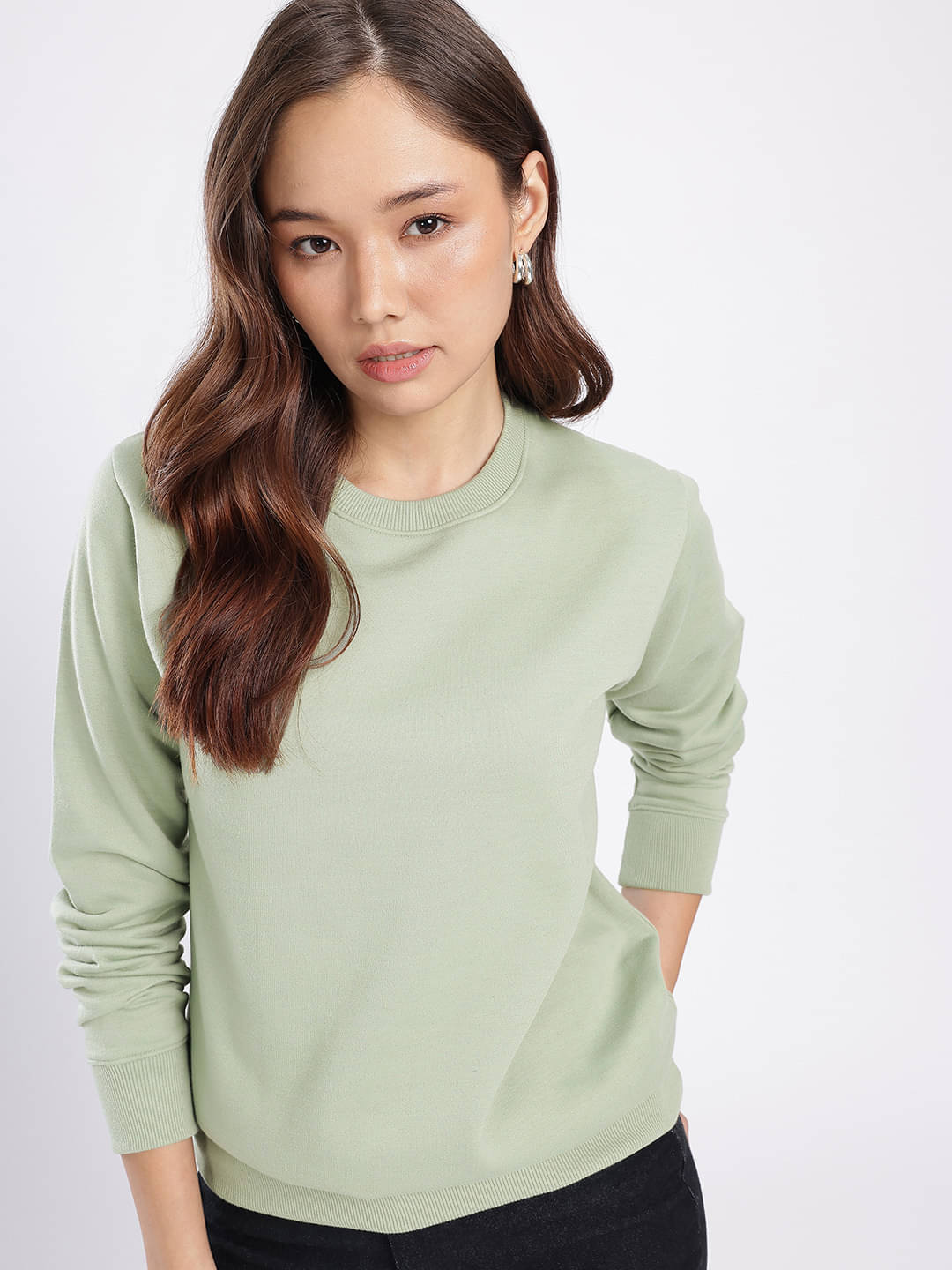 Riss Women's Cotton Blend Round Neck Sweatshirt ( Green ) Riss Women's Cotton Blend Round Neck Sweatshirt ( Green )