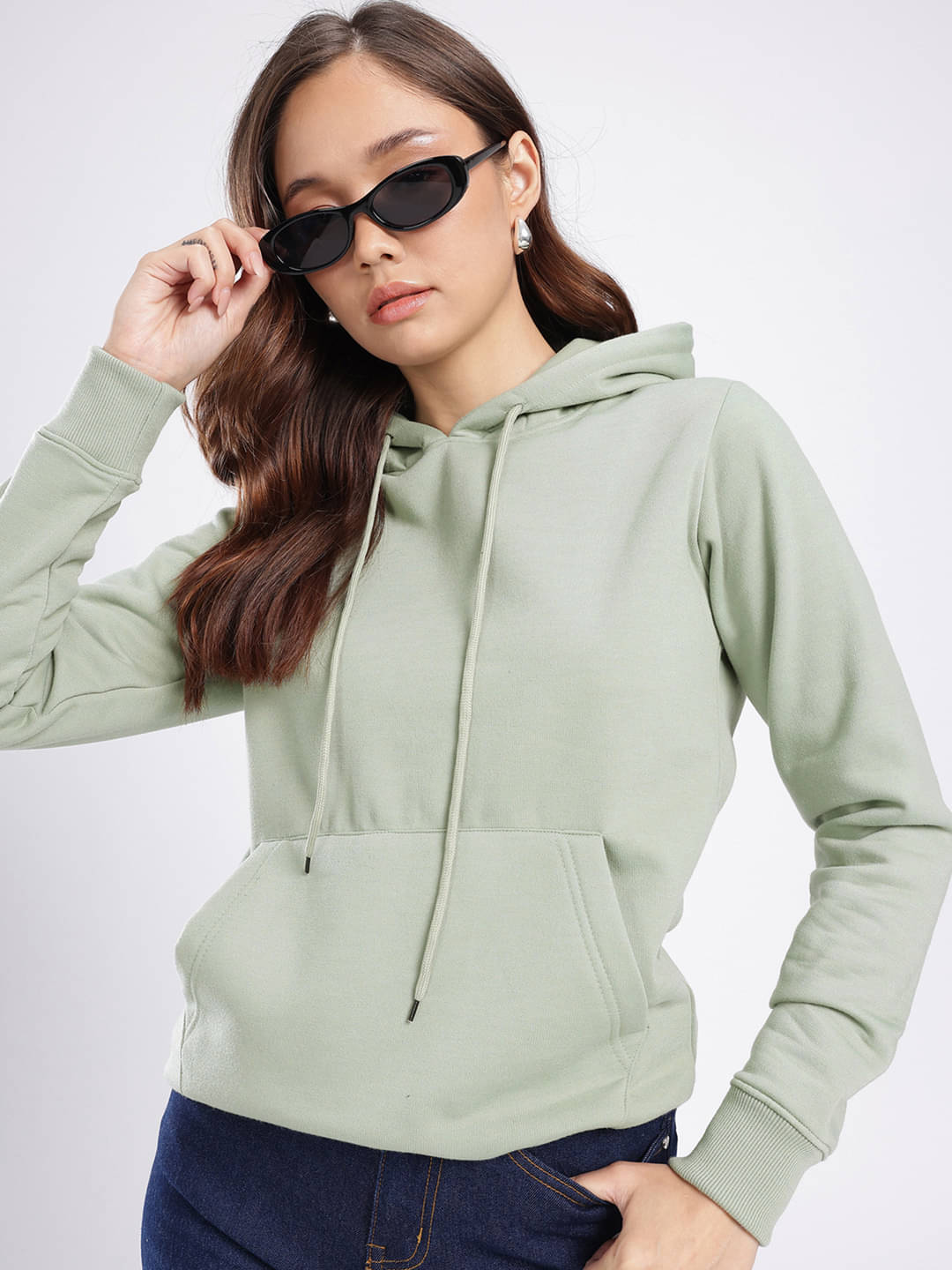 Riss Women's Cotton Blend Hooded Sweatshirt ( Green ) Riss Women's Cotton Blend Hooded Sweatshirt ( Green )