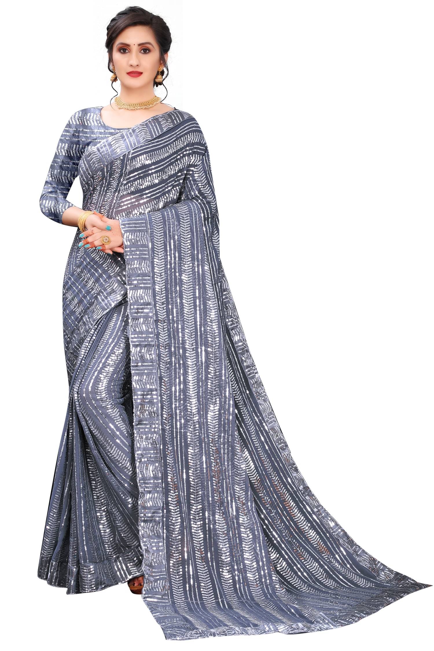 SATVASHIV Georgette Embroidered Regular Saree With Unstitched Blouse Piece ( Grey ) SATVASHIV Georgette Embroidered Regular Saree With Unstitched Blouse Piece ( Grey )