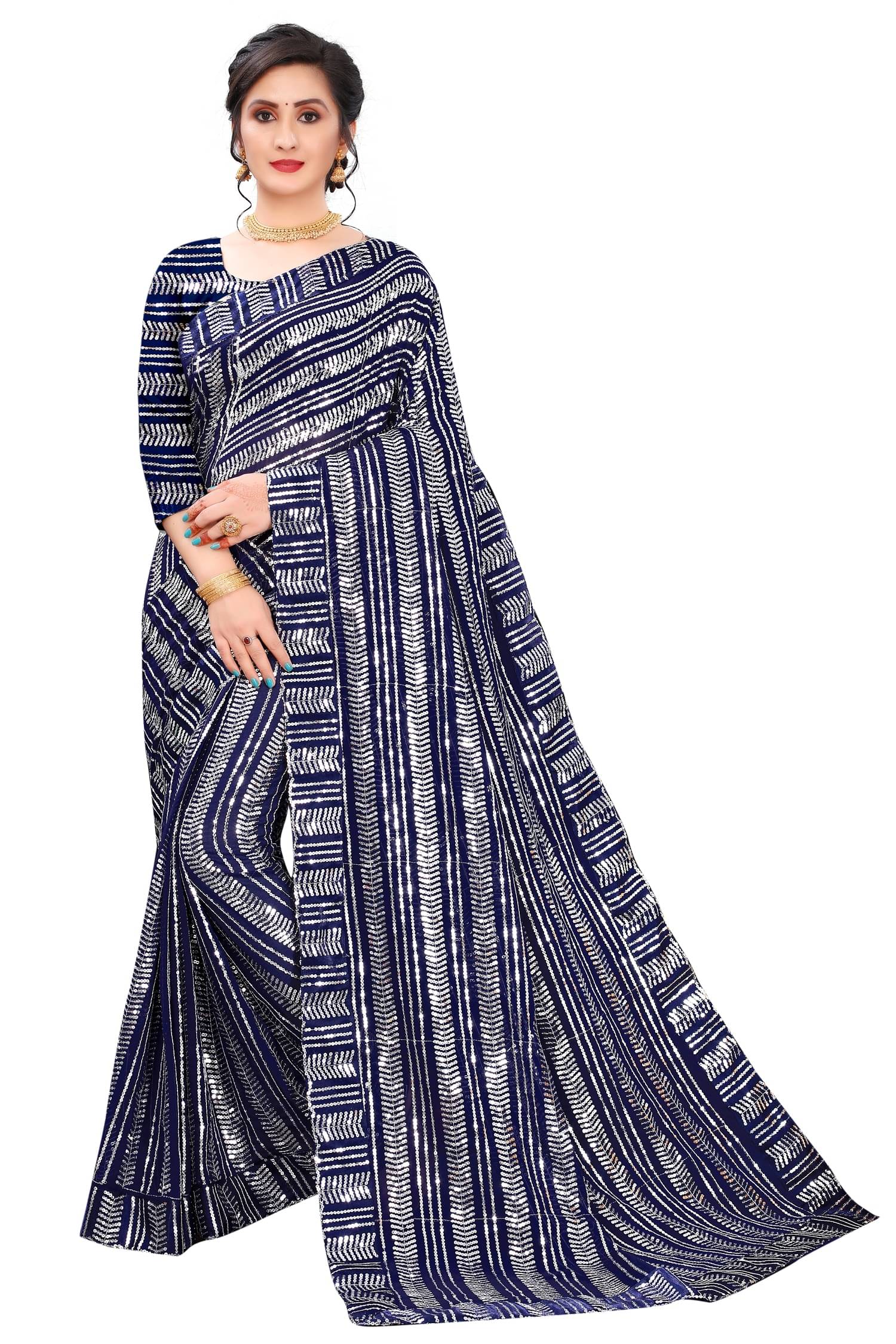     			SATVASHIV Georgette Embroidered Regular Saree With Unstitched Blouse Piece ( Blue )