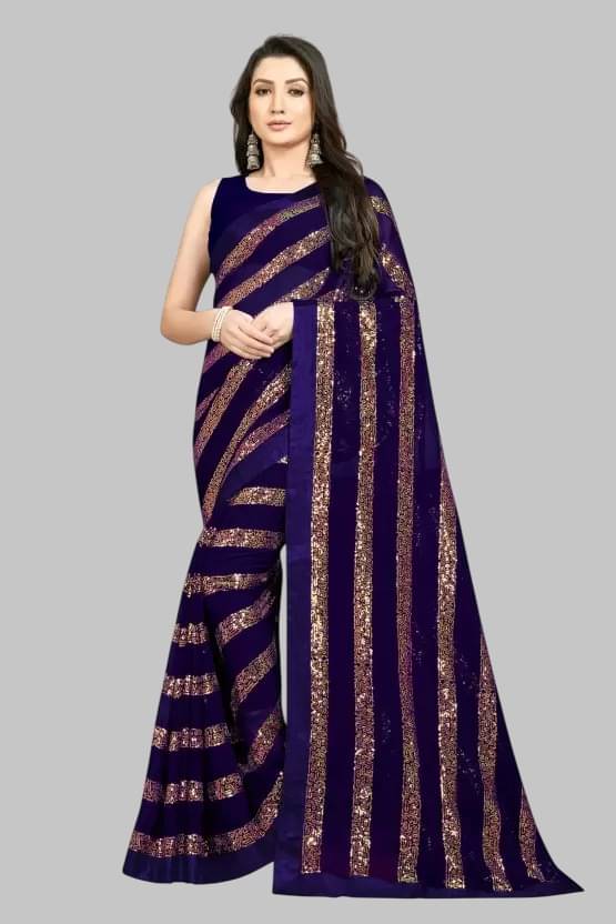 SATVASHIV Georgette Embroidered Regular Saree With Unstitched Blouse Piece ( Navy Blue ) SATVASHIV Georgette Embroidered Regular Saree With Unstitched Blouse Piece ( Navy Blue )
