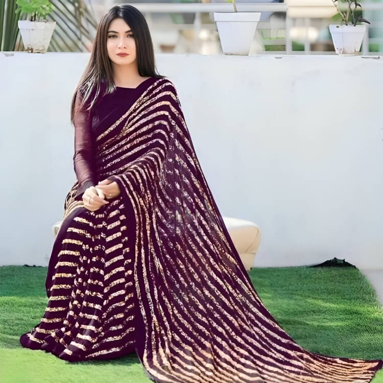     			SATVASHIV Georgette Embroidered Regular Saree With Unstitched Blouse Piece ( Purple )