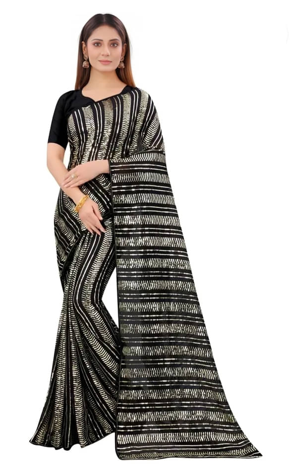     			SATVASHIV Georgette Embroidered Regular Saree With Unstitched Blouse Piece ( Black )