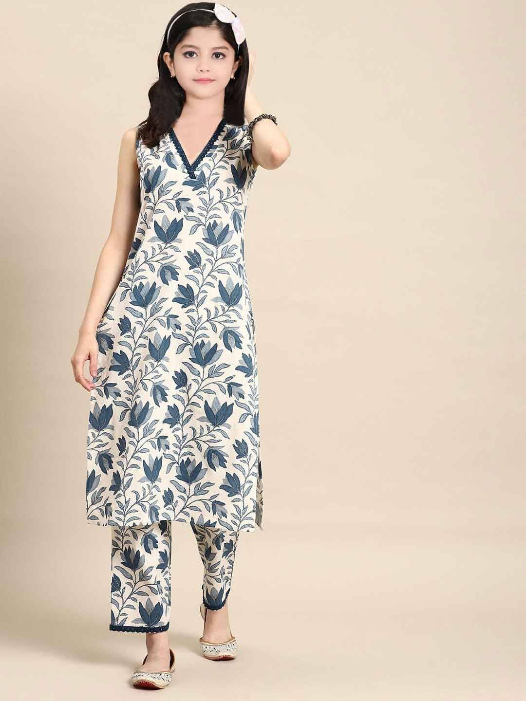     			SATVASHIV Girls Rayon Kurti with Pants ( Pack of 1 , White )