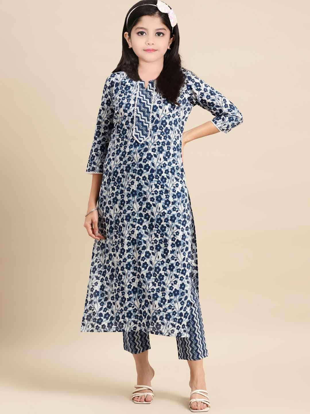     			SATVASHIV Girls Rayon Kurti with Pants ( Pack of 1 , Blue )