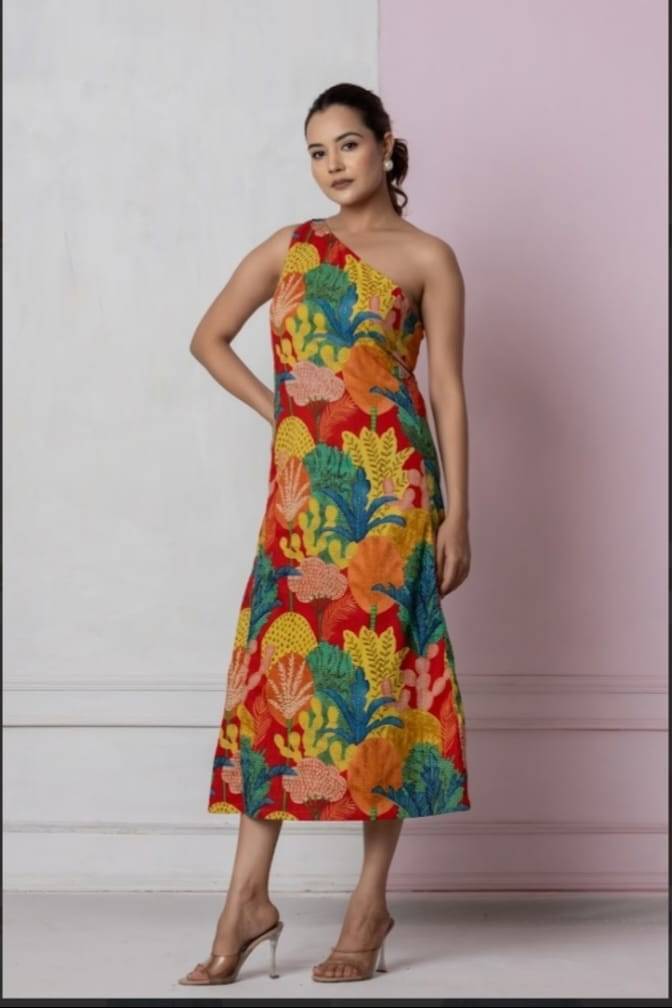     			SEREN MILANO Women Cotton Printed A-line Dress ( Multicolor 1 )