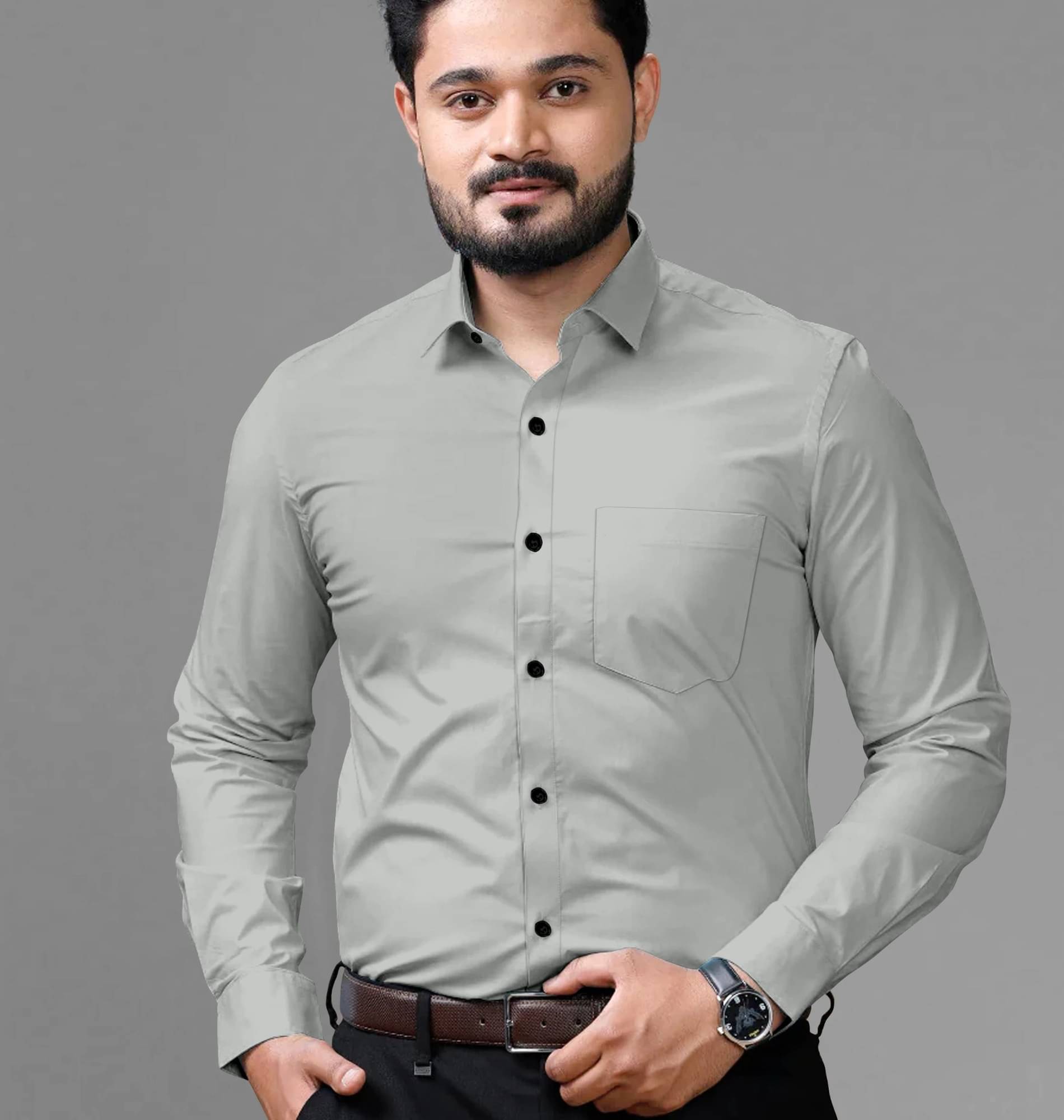 Shiv Sales Cotton Blend Regular Fit Solids Full Sleeves Men's Casual Shirt - Grey ( Pack of 1 )     			Shiv Sales Cotton Blend Regular Fit Solids Full Sleeves Men's Casual Shirt - Grey ( Pack of 1 )