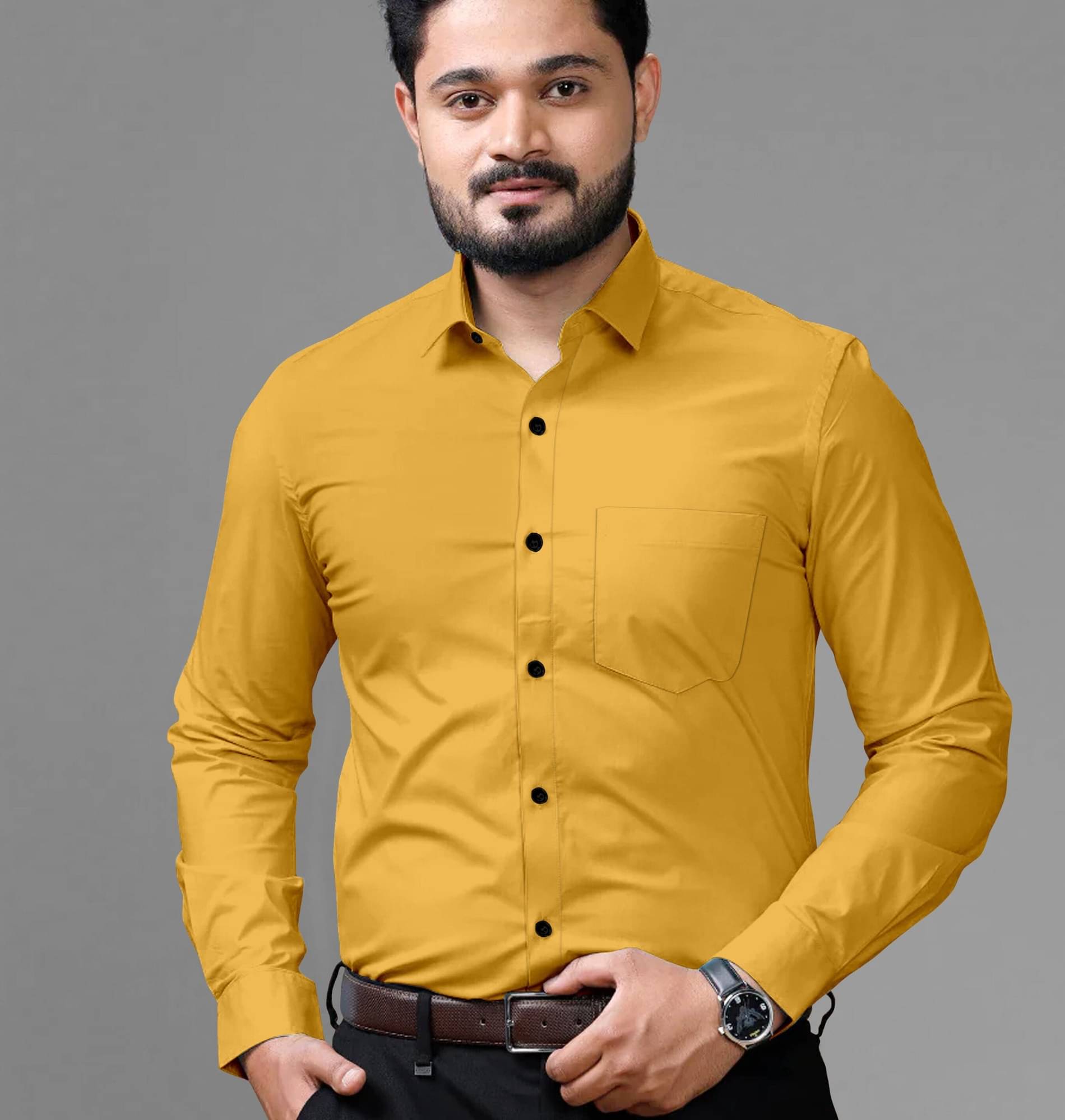     			Shiv Sales Cotton Blend Regular Fit Solids Full Sleeves Men's Casual Shirt - Yellow ( Pack of 1 )