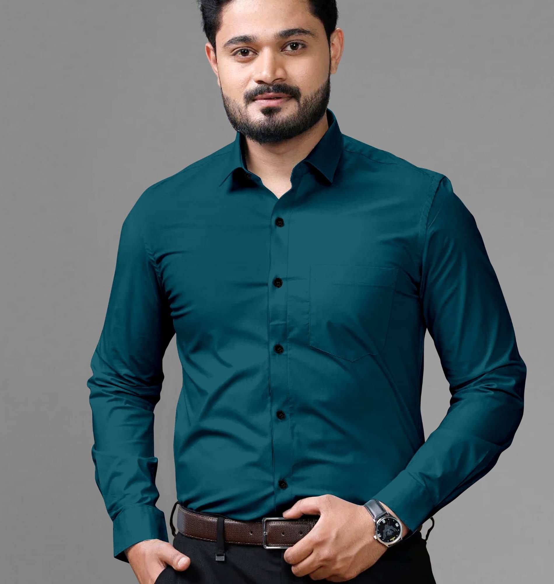     			Shiv Sales Cotton Blend Regular Fit Solids Full Sleeves Men's Casual Shirt - Teal ( Pack of 1 )