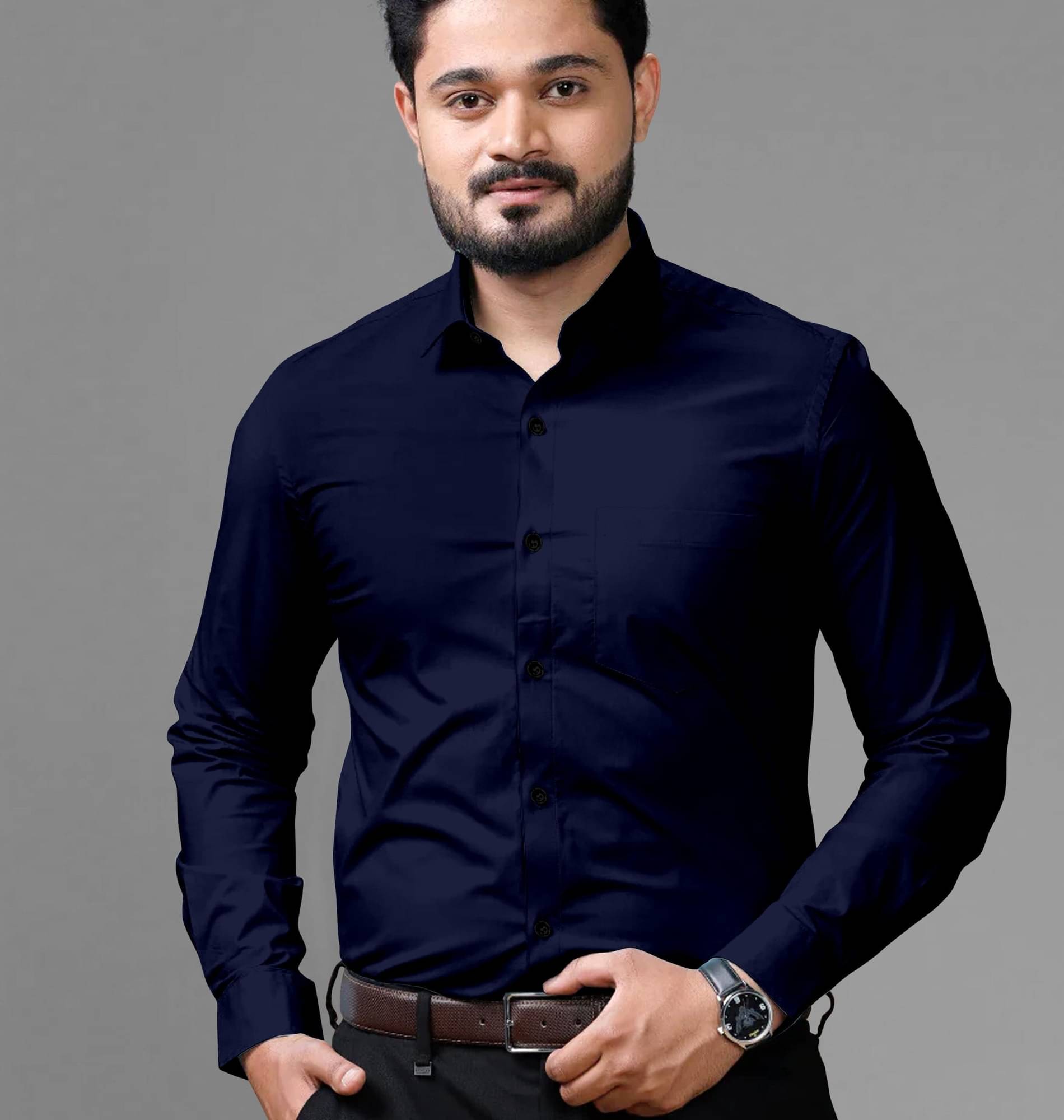     			Shiv Sales Cotton Blend Regular Fit Solids Full Sleeves Men's Casual Shirt - Dark Blue ( Pack of 1 )