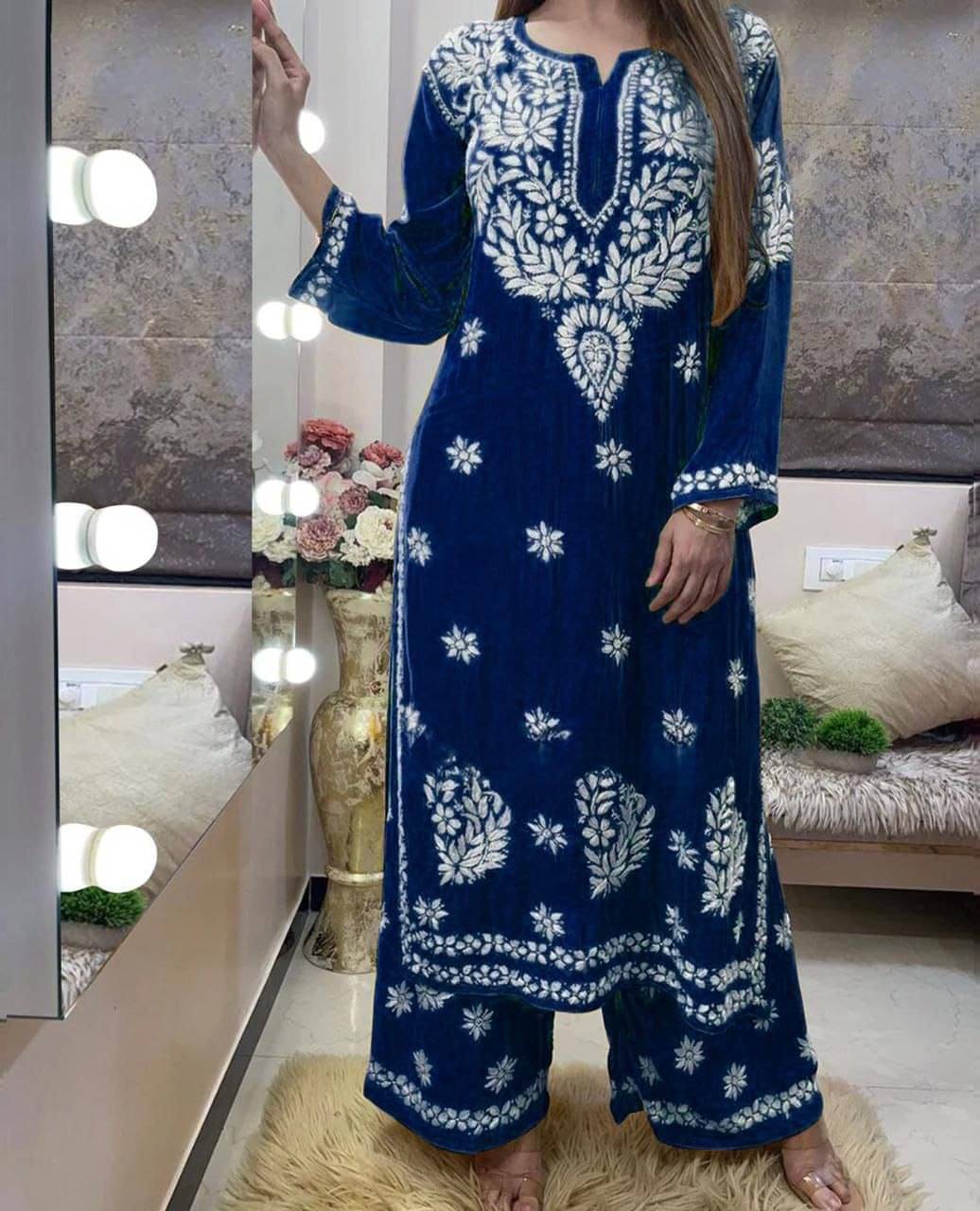 THE PRIVATE LABLE Women Cotton Printed Straight Kurti With Pants ( Blue ) THE PRIVATE LABLE Women Cotton Printed Straight Kurti With Pants ( Blue )