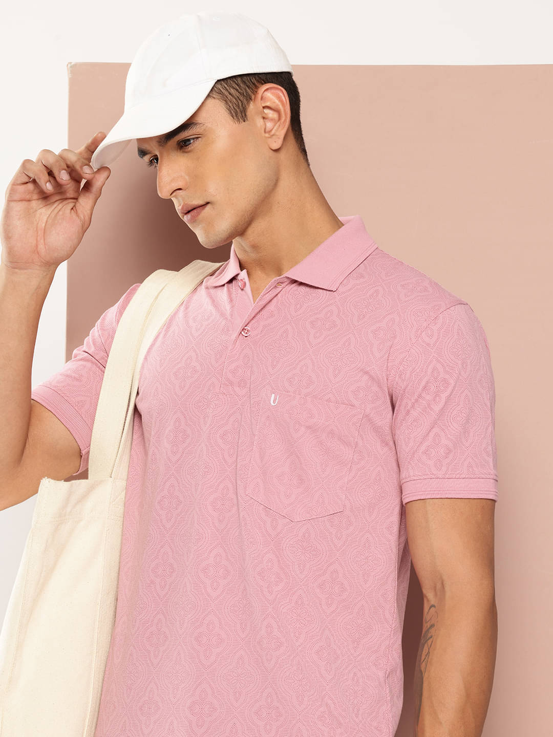     			UNIBERRY Men Cotton Blend Regular Fit Printed Polo T Shirt ( Pink )
