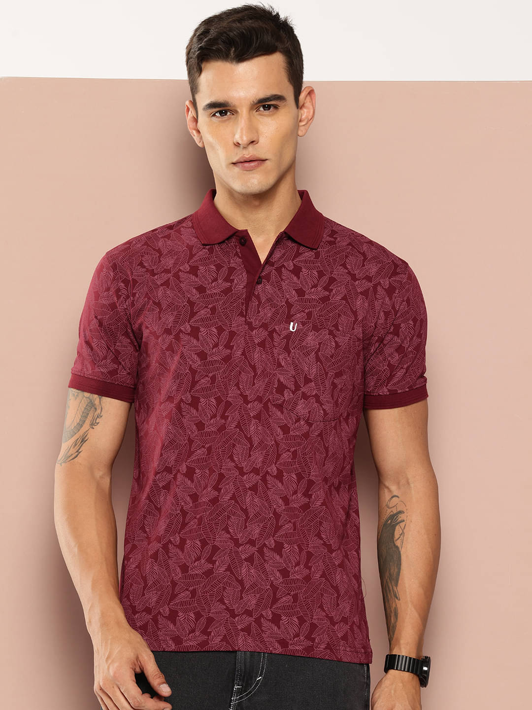 UNIBERRY Men Cotton Blend Regular Fit Printed Polo T Shirt ( Maroon ) UNIBERRY Men Cotton Blend Regular Fit Printed Polo T Shirt ( Maroon )