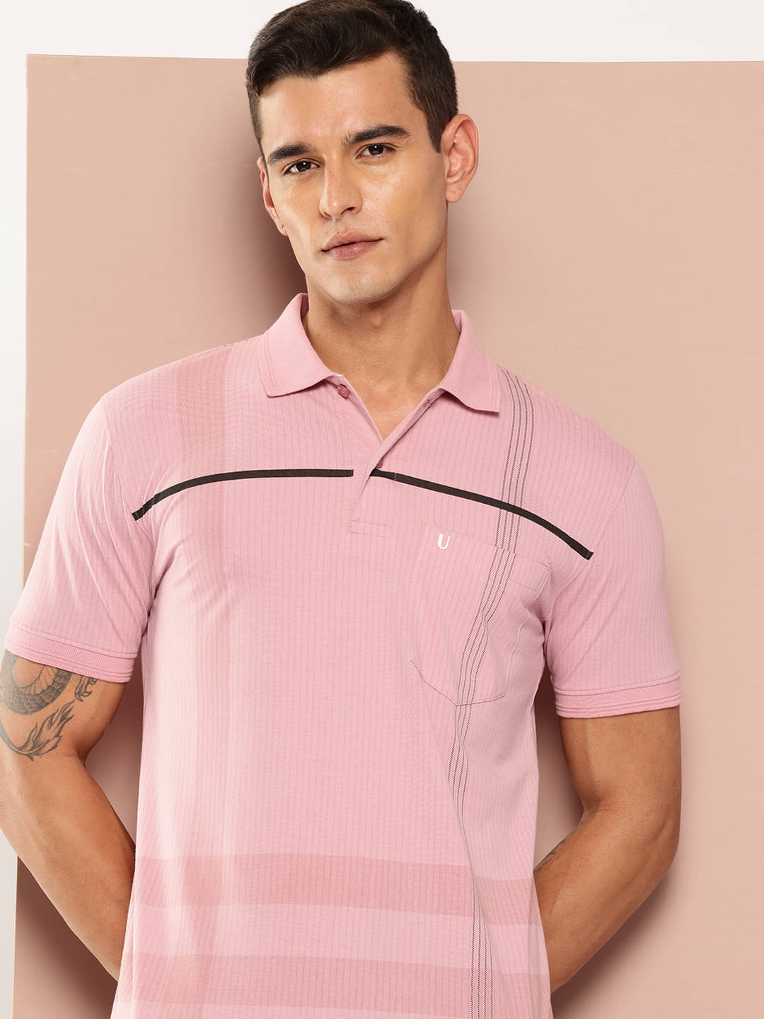 UNIBERRY Men Cotton Blend Regular Fit Striped Polo T Shirt ( Pink ) UNIBERRY Men Cotton Blend Regular Fit Striped Polo T Shirt ( Pink )