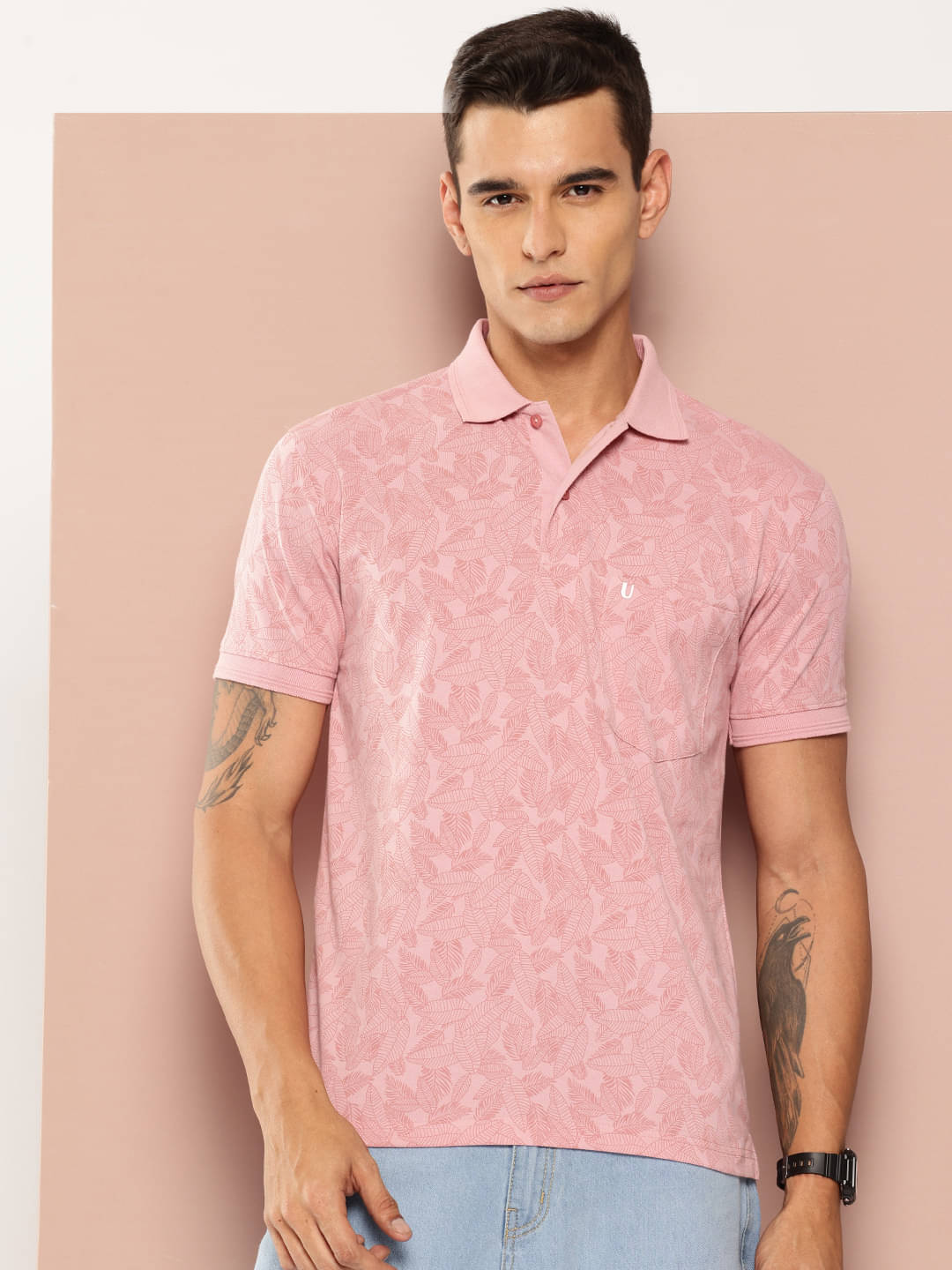     			UNIBERRY Men Cotton Blend Regular Fit Printed Polo T Shirt ( Pink )