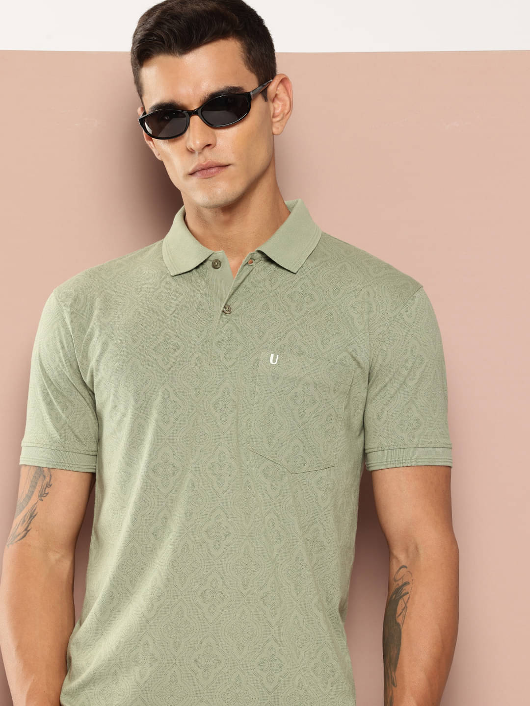 UNIBERRY Men Cotton Blend Regular Fit Printed Polo T Shirt ( Sea Green ) UNIBERRY Men Cotton Blend Regular Fit Printed Polo T Shirt ( Sea Green )