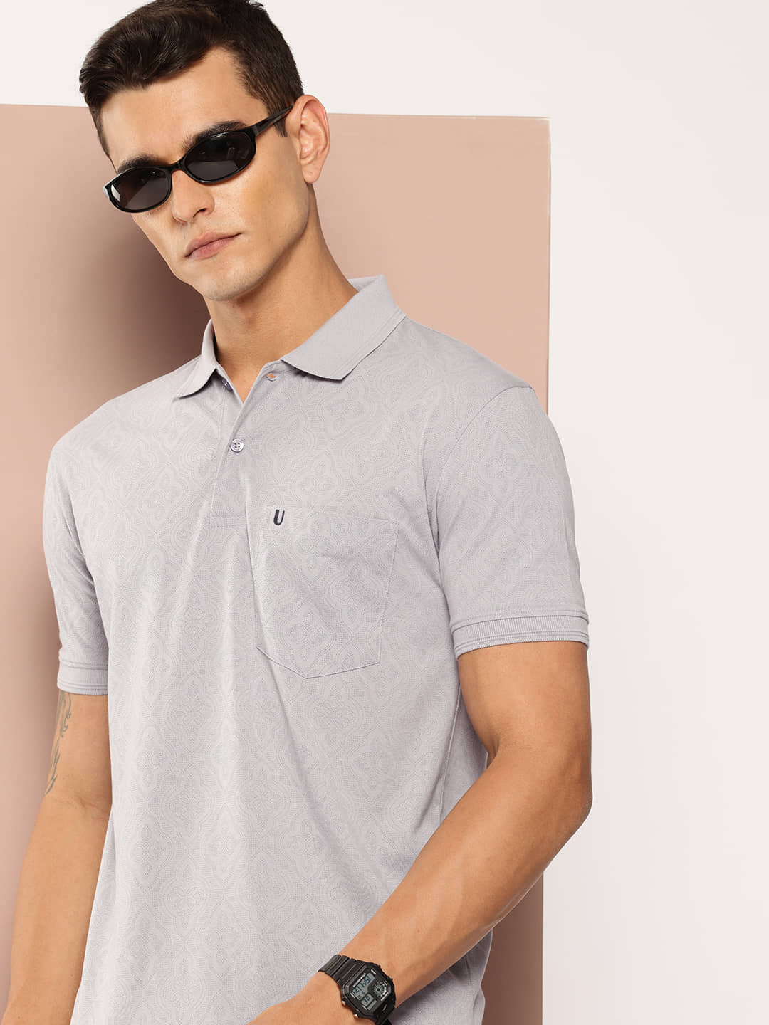 UNIBERRY Men Cotton Blend Regular Fit Printed Polo T Shirt ( Maroon )