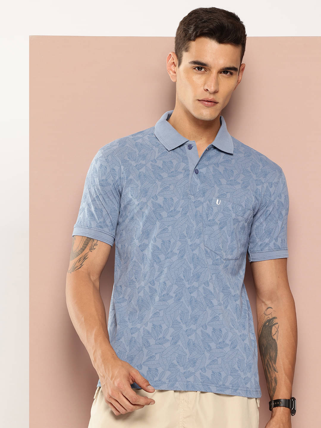     			UNIBERRY Men Cotton Blend Regular Fit Printed Polo T Shirt ( Blue )