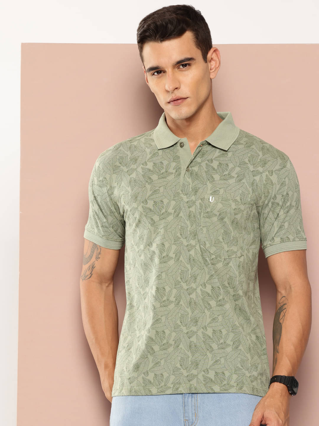 UNIBERRY Men Cotton Blend Regular Fit Printed Polo T Shirt ( Sea Green ) UNIBERRY Men Cotton Blend Regular Fit Printed Polo T Shirt ( Sea Green )