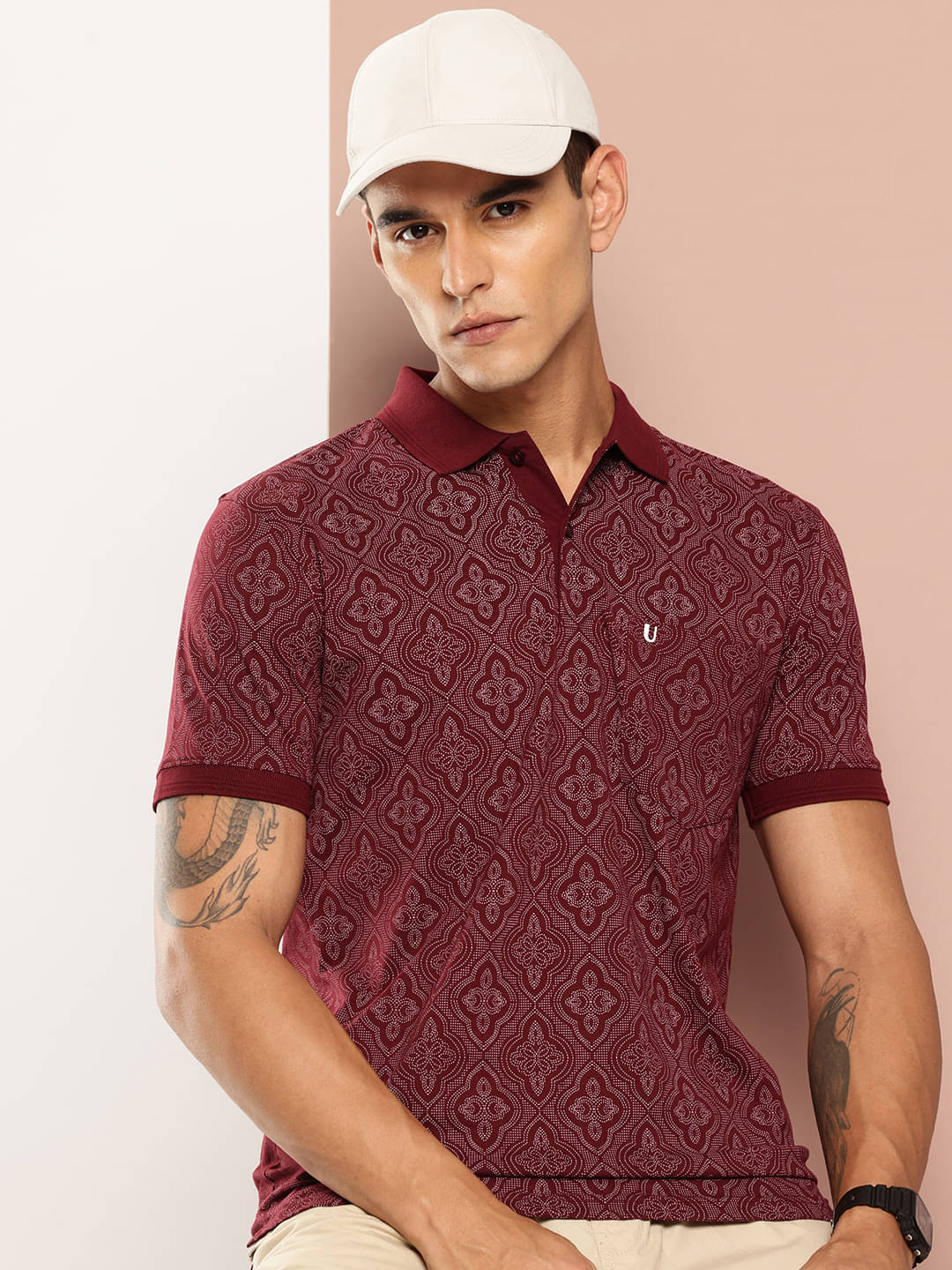 UNIBERRY Men Cotton Blend Regular Fit Printed Polo T Shirt ( Maroon ) UNIBERRY Men Cotton Blend Regular Fit Printed Polo T Shirt ( Maroon )