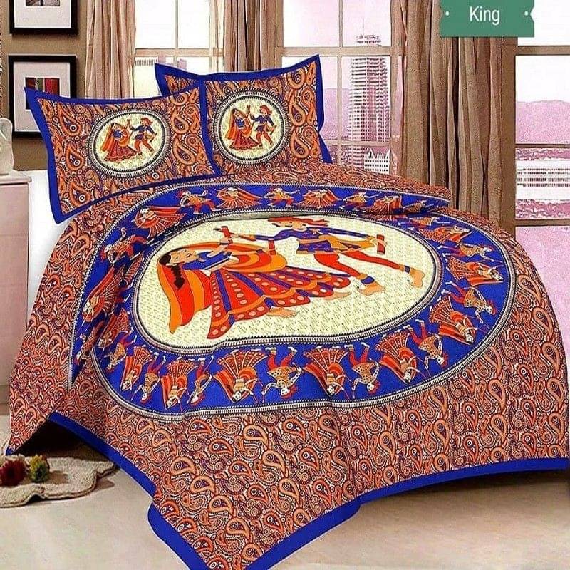     			WAR TRADE Cotton 1 Double Bedsheet with 2 Pillow Covers ( Blue )