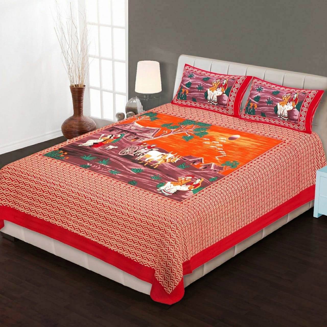     			WAR TRADE Cotton 1 Double Bedsheet with 2 Pillow Covers ( Multicolor )