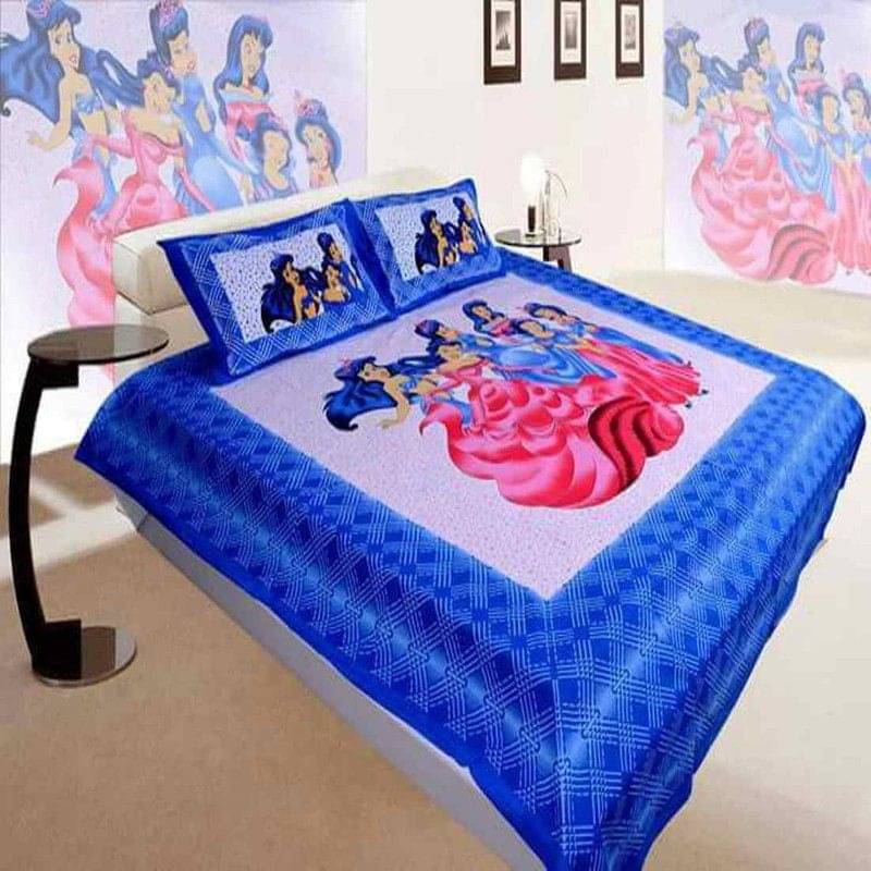     			WAR TRADE Cotton 1 Double Bedsheet with 2 Pillow Covers ( Blue )