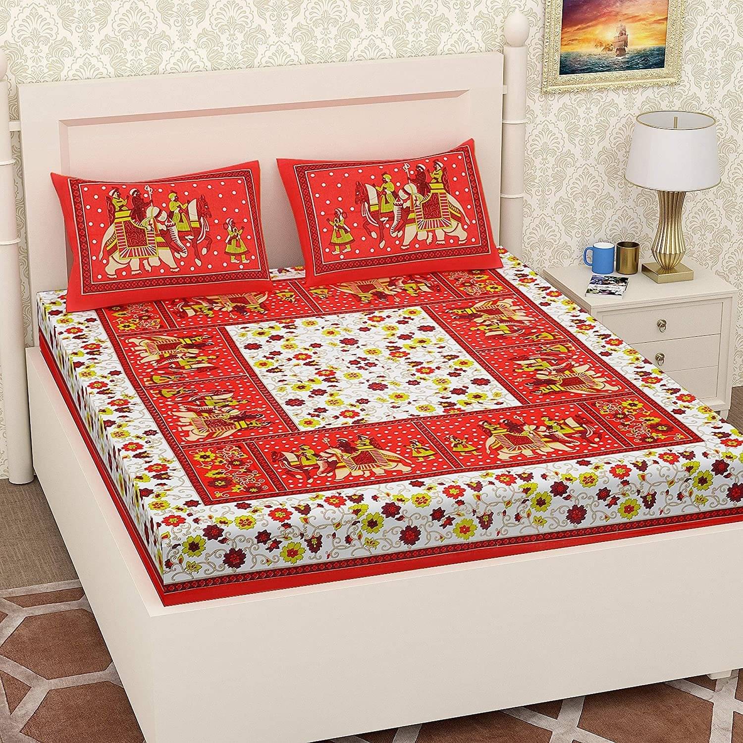 WAR TRADE Cotton 1 Double Bedsheet with 2 Pillow Covers ( Orange ) WAR TRADE Cotton 1 Double Bedsheet with 2 Pillow Covers ( Orange )