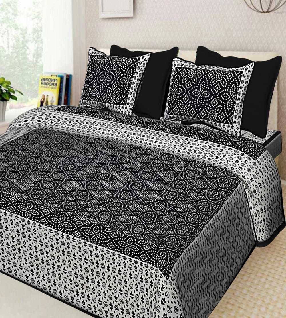     			WAR TRADE Cotton 1 Double Bedsheet with 2 Pillow Covers ( Black )