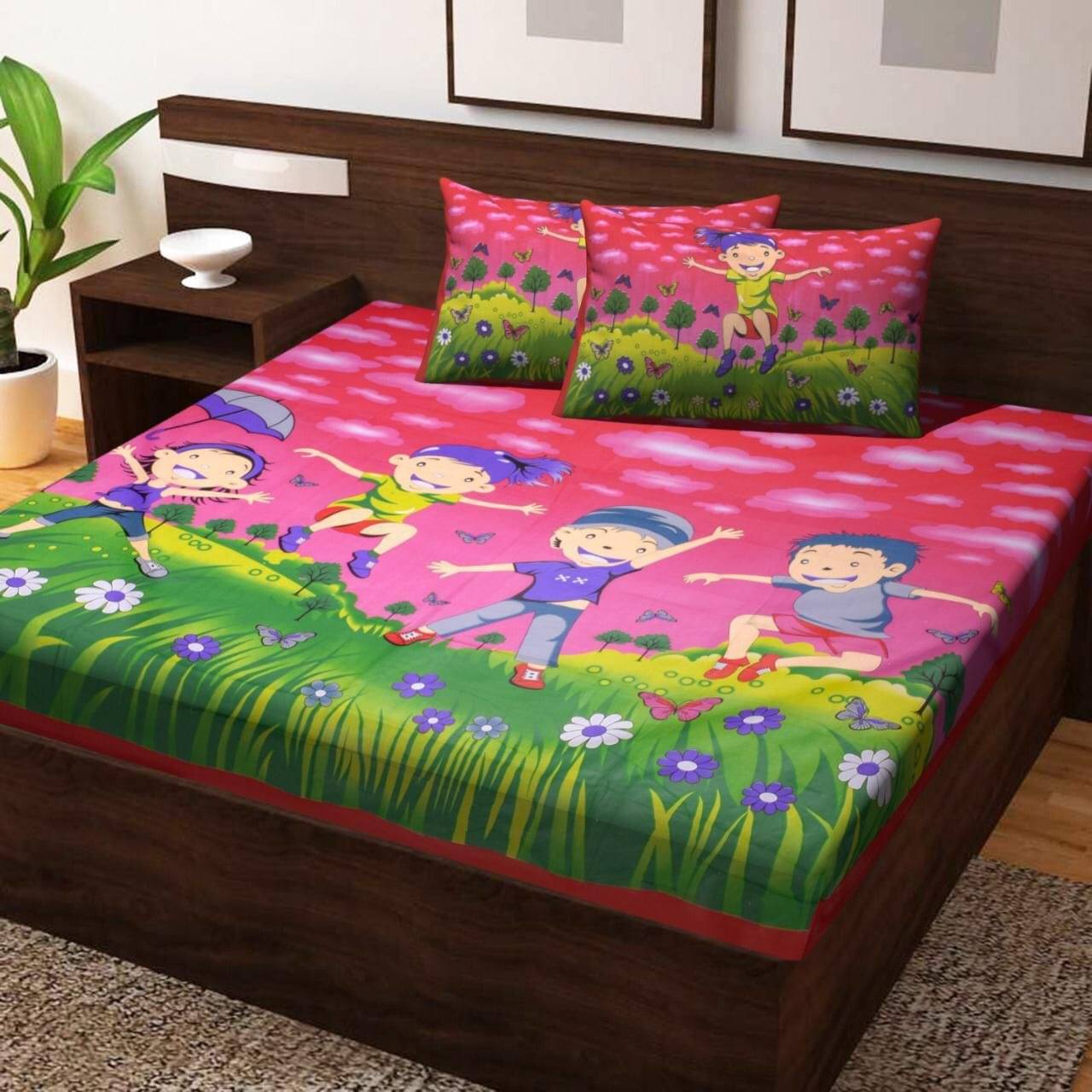 WAR TRADE Cotton 1 Double Bedsheet with 2 Pillow Covers ( Pink ) WAR TRADE Cotton 1 Double Bedsheet with 2 Pillow Covers ( Pink )