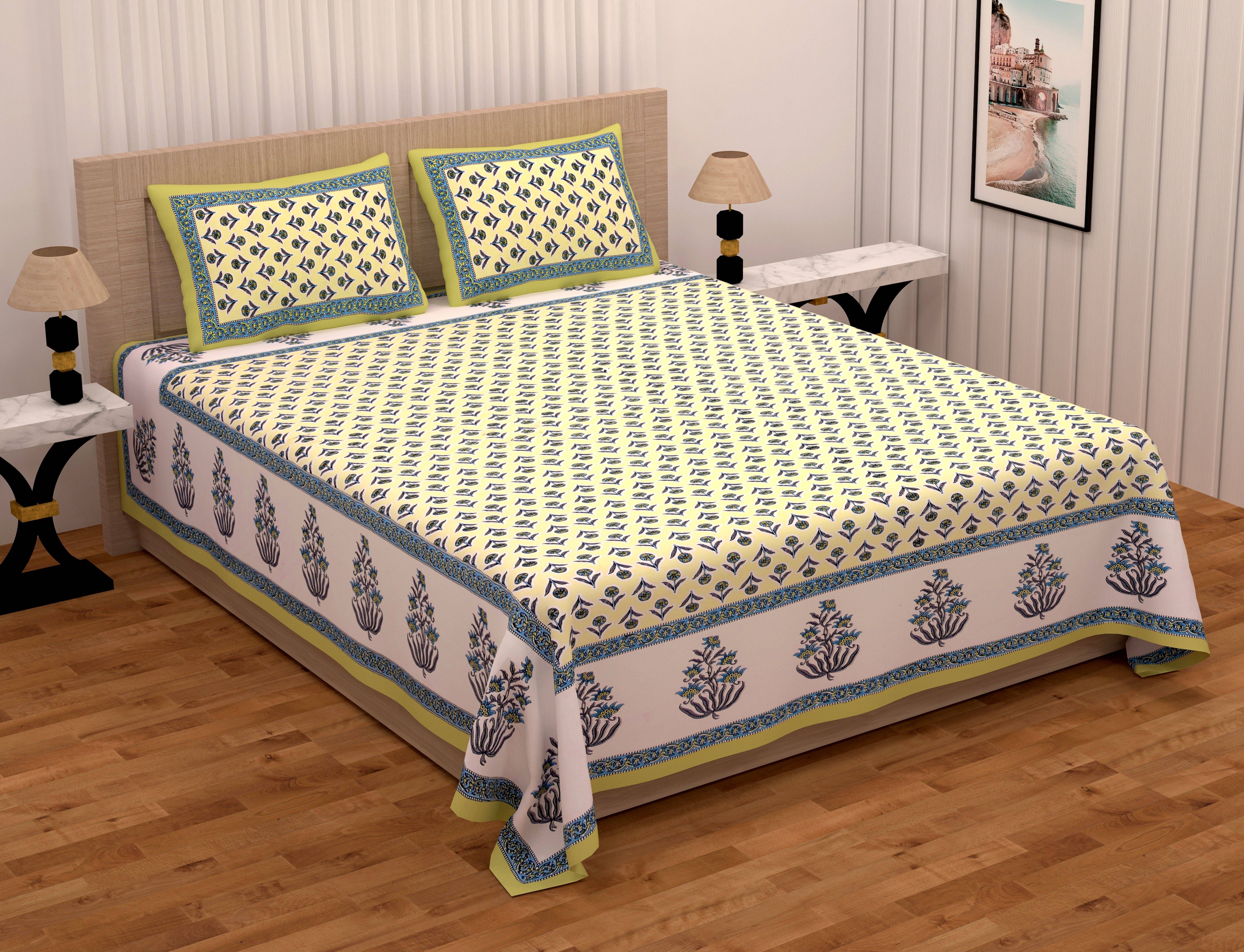 WAR TRADE Cotton 1 Double Bedsheet with 2 Pillow Covers ( Yellow )     			WAR TRADE Cotton 1 Double Bedsheet with 2 Pillow Covers ( Yellow )