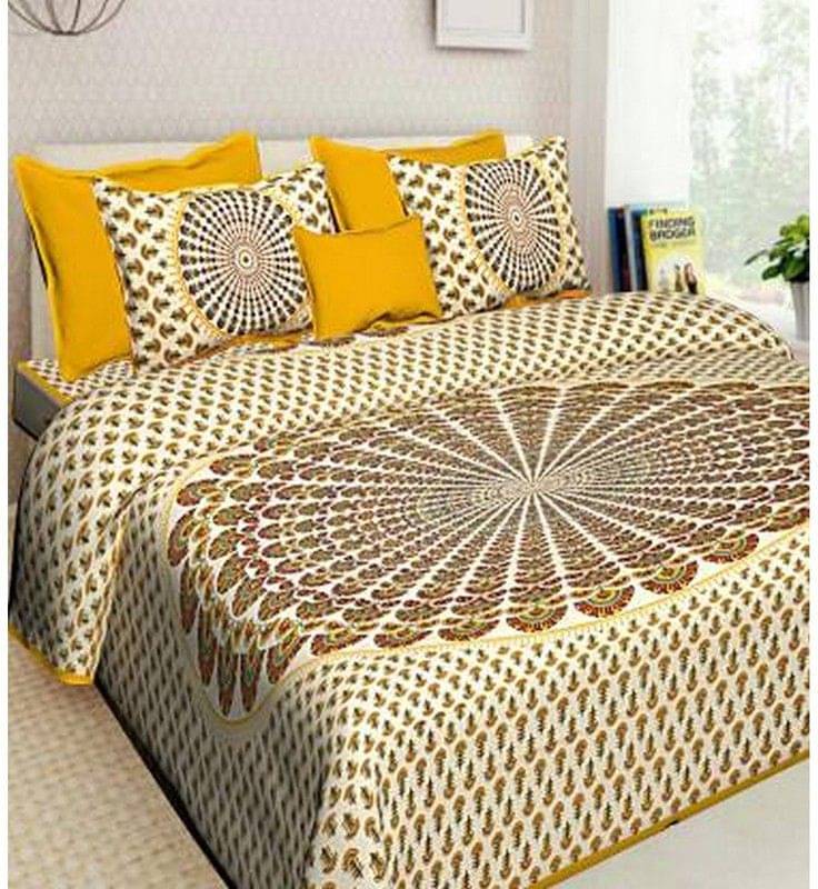     			WAR TRADE Cotton 1 Double Bedsheet with 2 Pillow Covers ( Yellow )