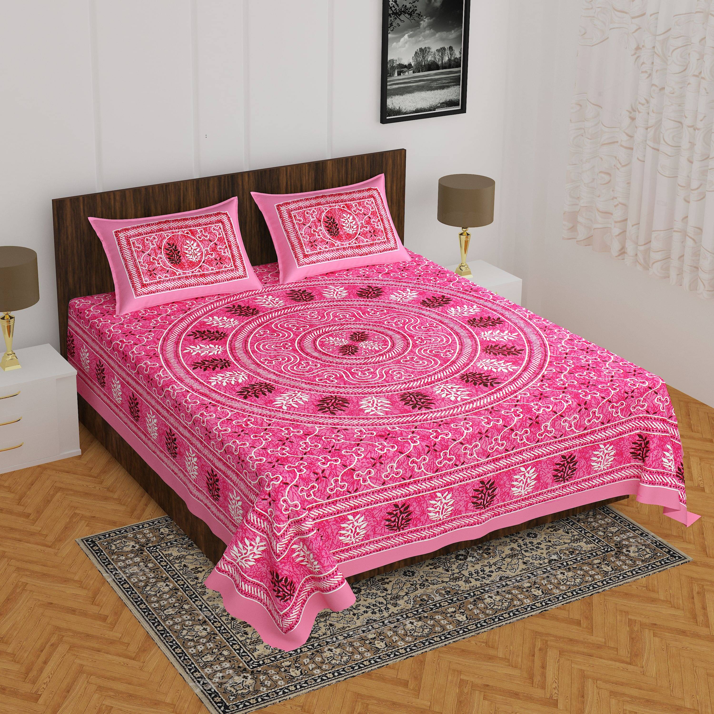     			WAR TRADE Cotton 1 Double Bedsheet with 2 Pillow Covers ( Pink )